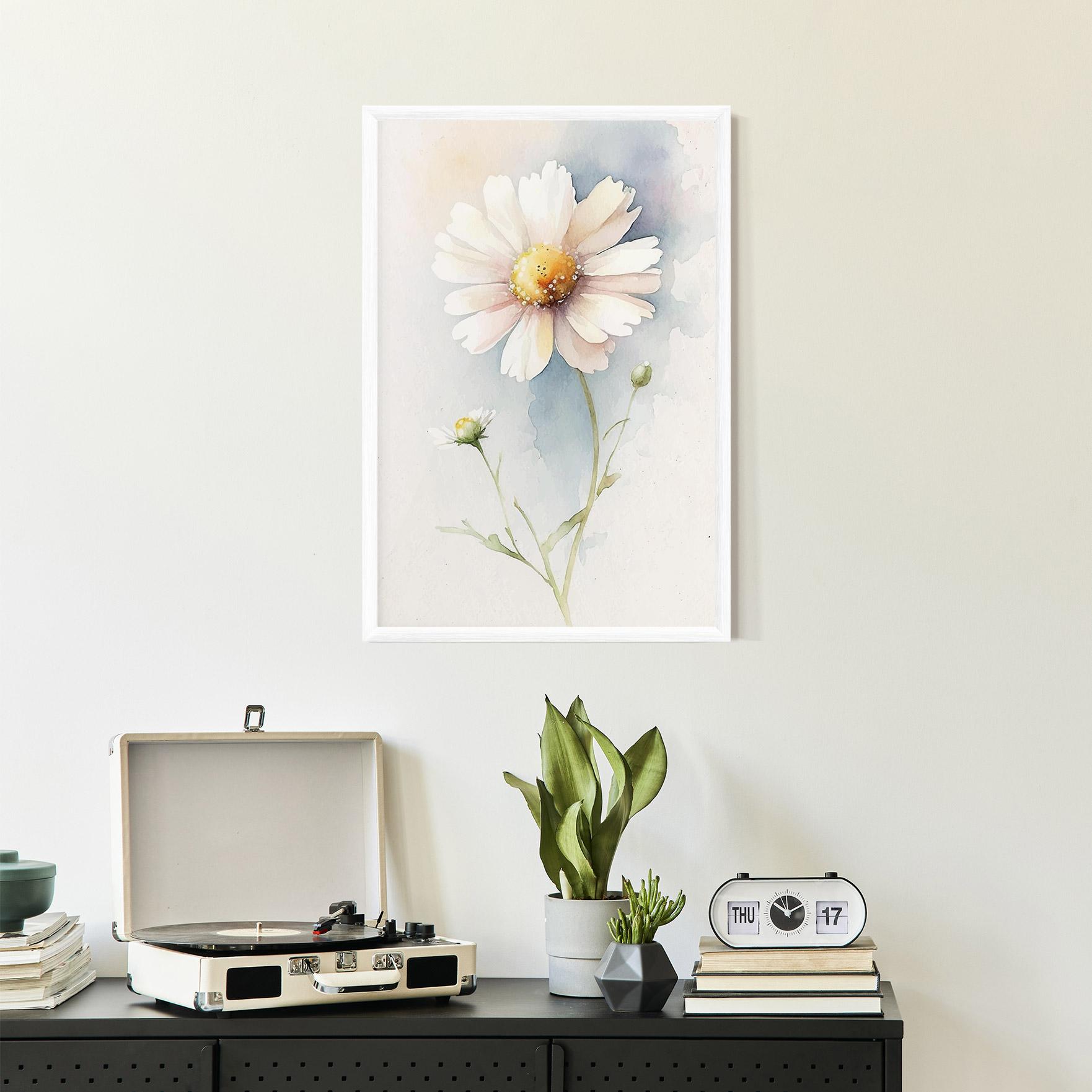 Poster Înrămat Painted White Daisy mockup 2