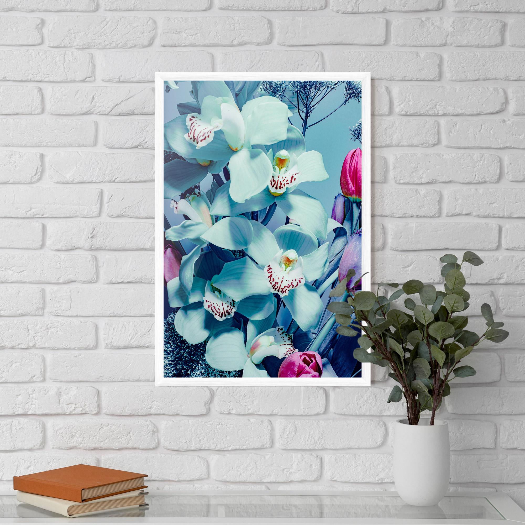 Poster Înrămat Light Blue Orchids mockup 5