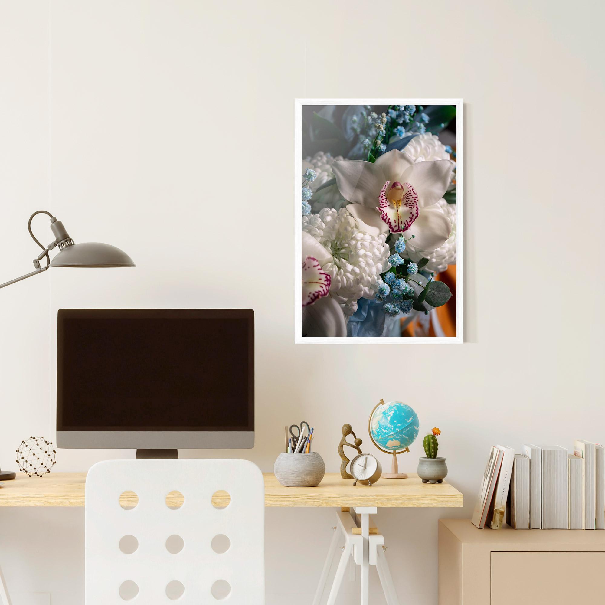 Poster Înrămat White Orchid With Blue mockup 6