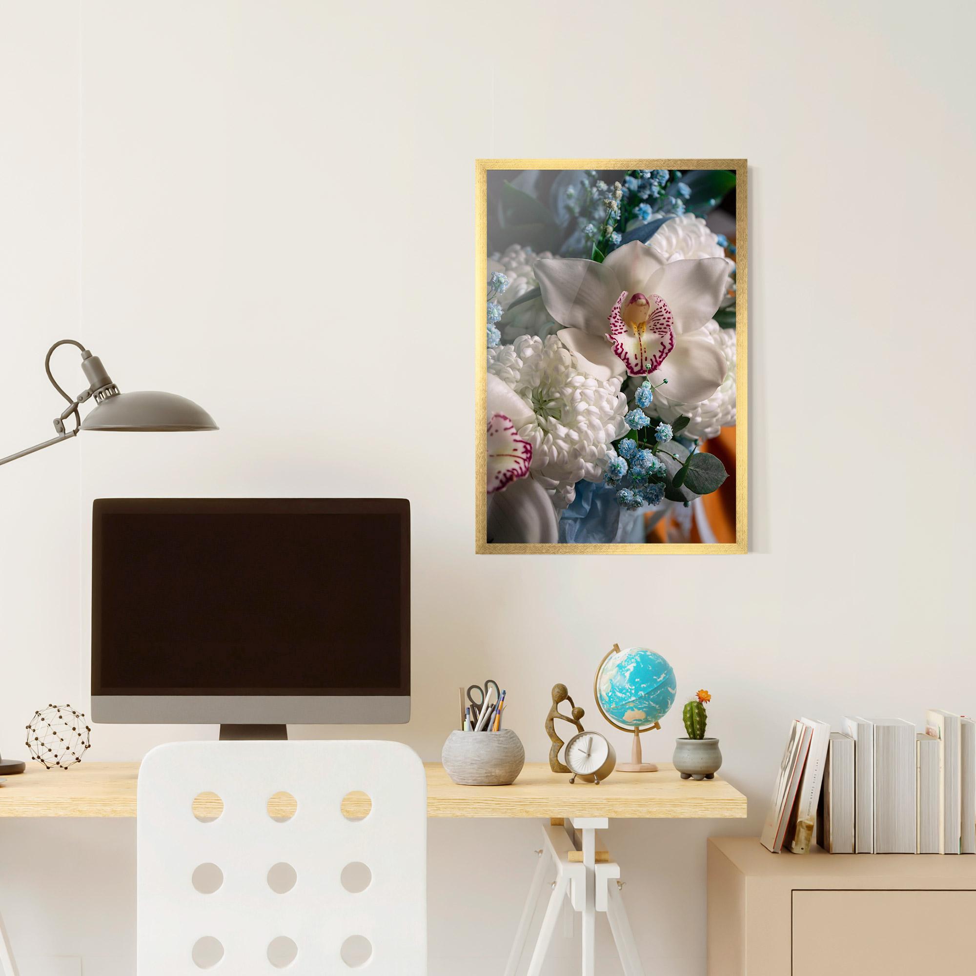 Poster Înrămat White Orchid With Blue mockup 6