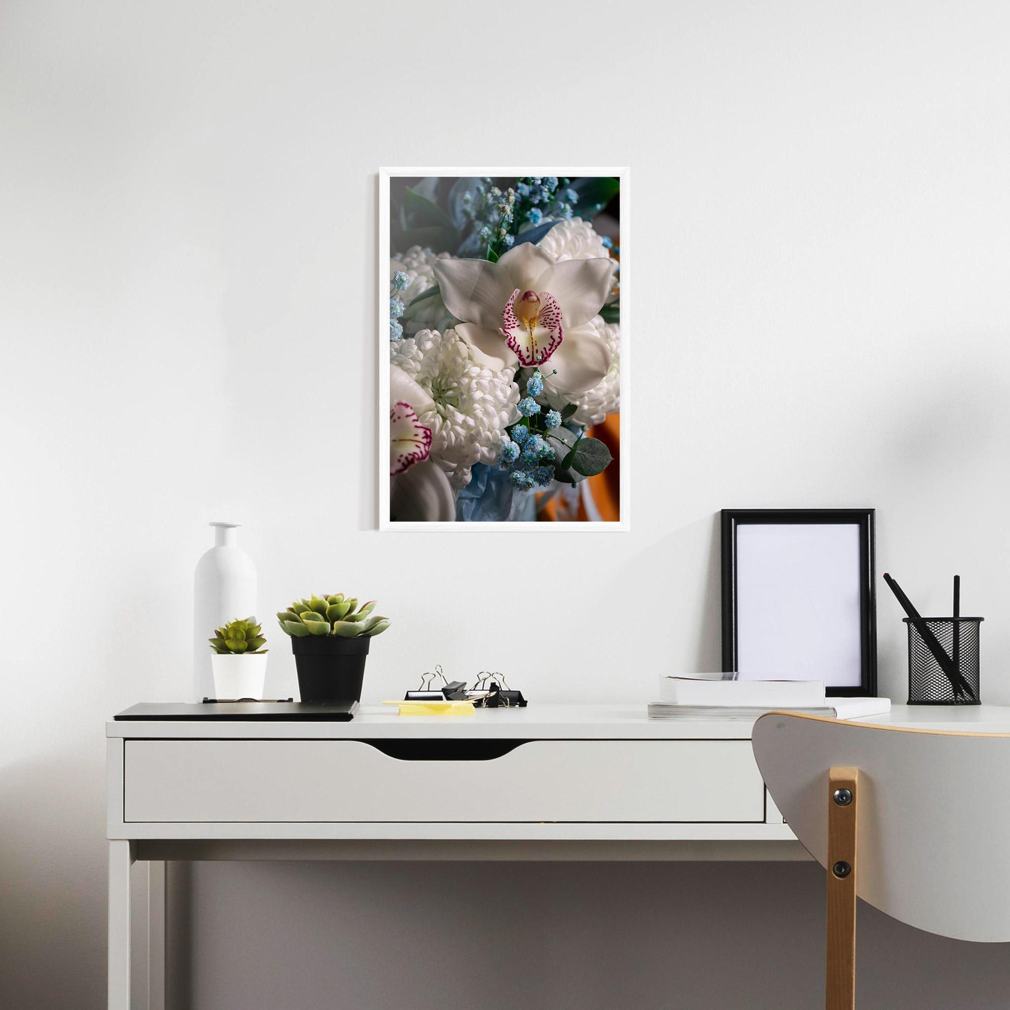 Poster Înrămat White Orchid With Blue mockup 7