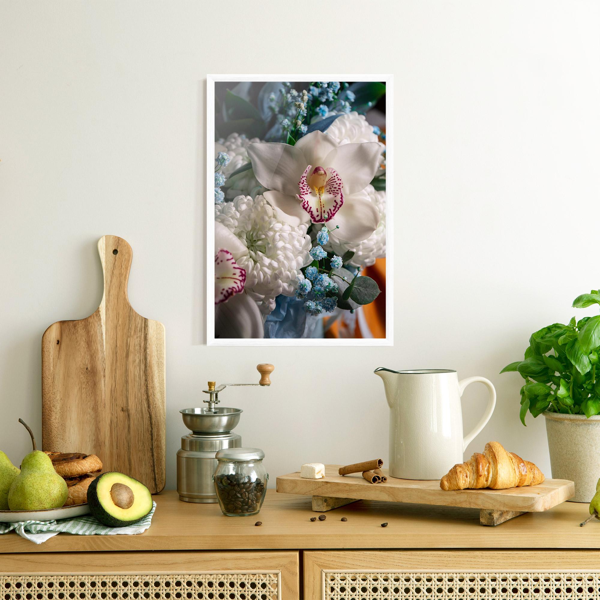Poster Înrămat White Orchid With Blue mockup 8