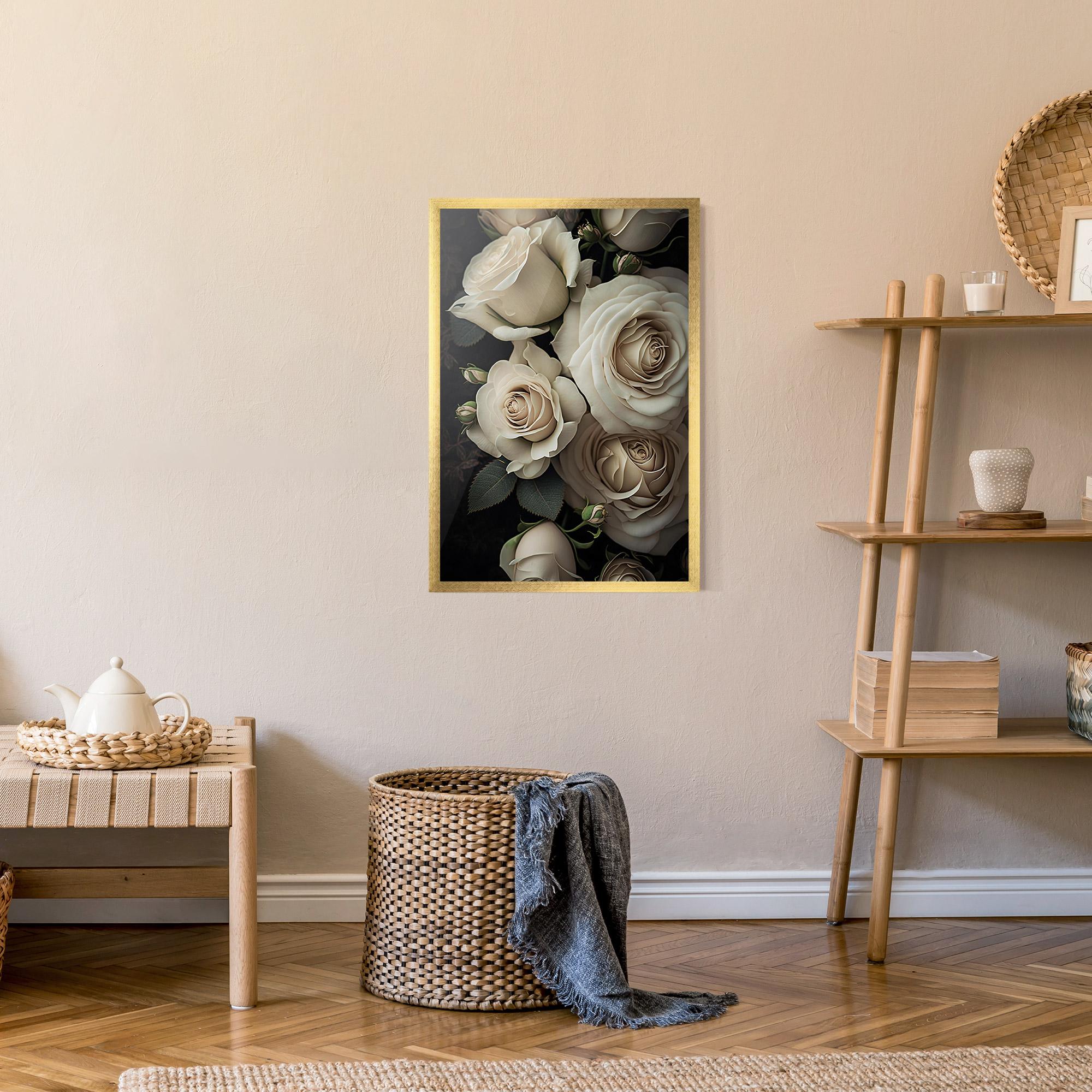 Poster Înrămat Cream Roses Close Up mockup 9