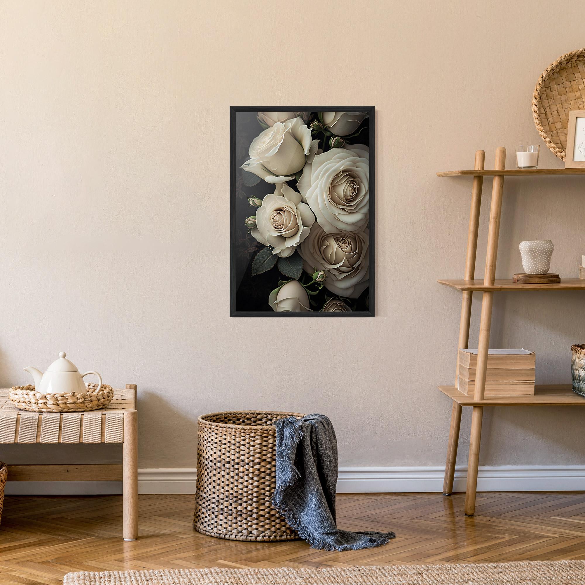 Poster Înrămat Cream Roses Close Up mockup 9