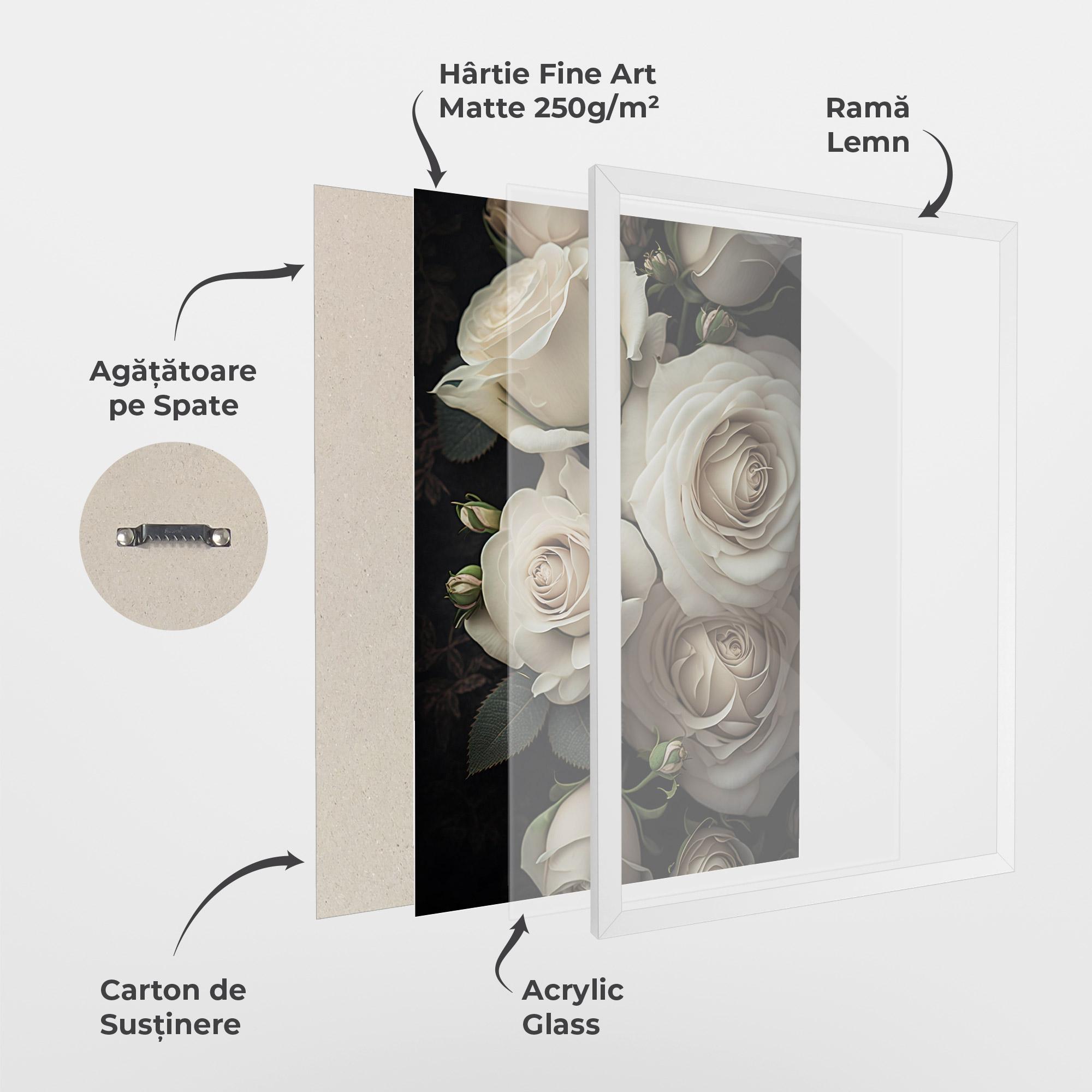 Poster Înrămat Cream Roses Close Up mockup 1