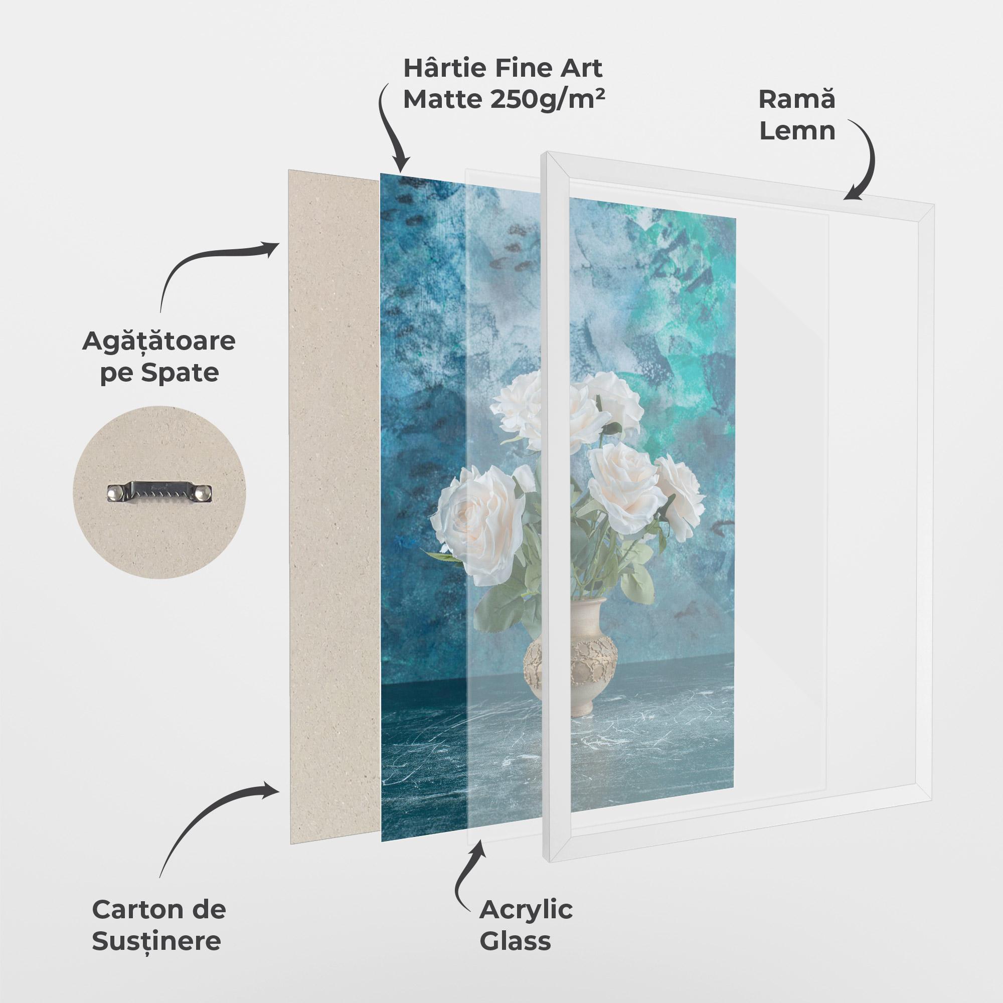 Poster Înrămat White Roses On Blue mockup 1