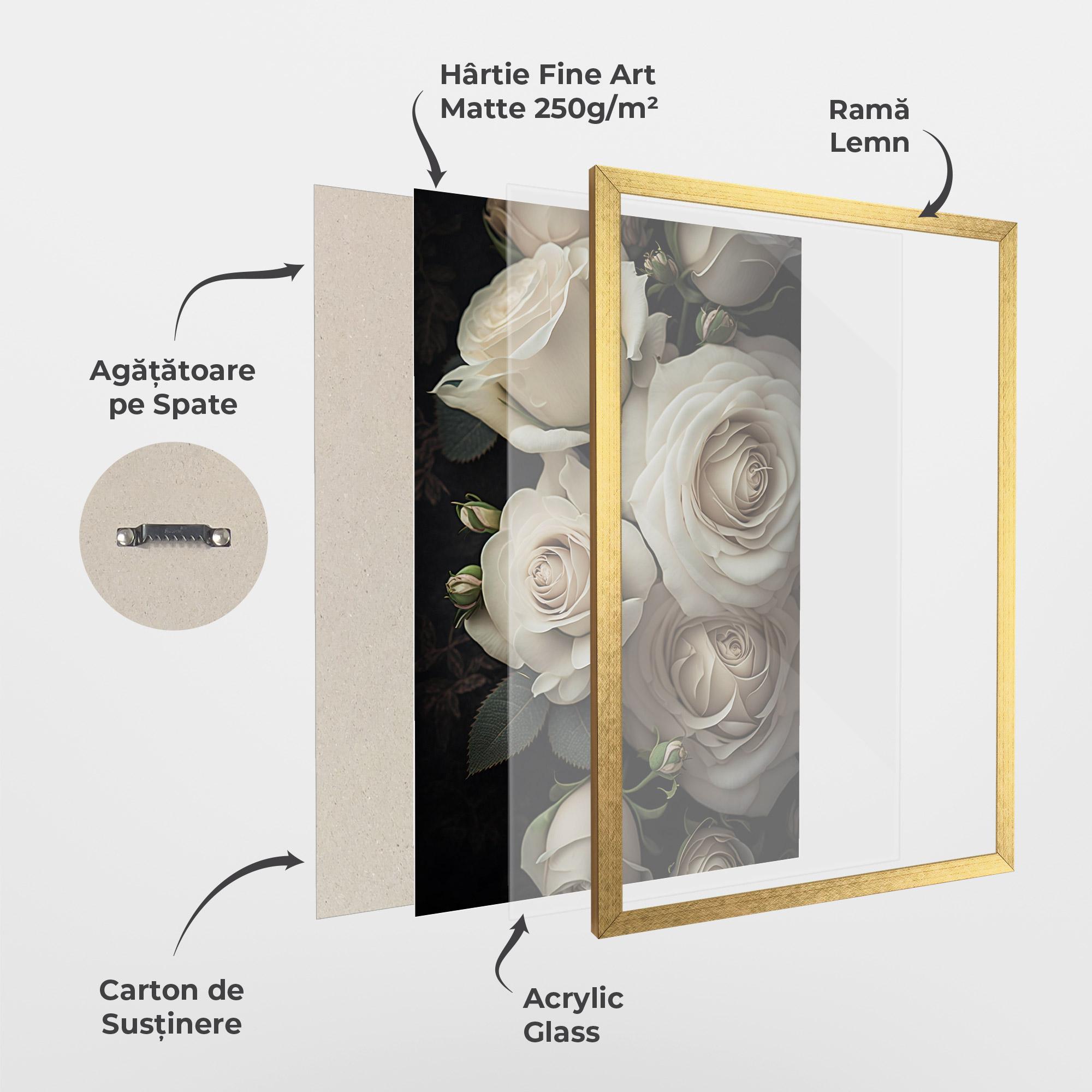 Poster Înrămat Cream Roses Close Up mockup 1