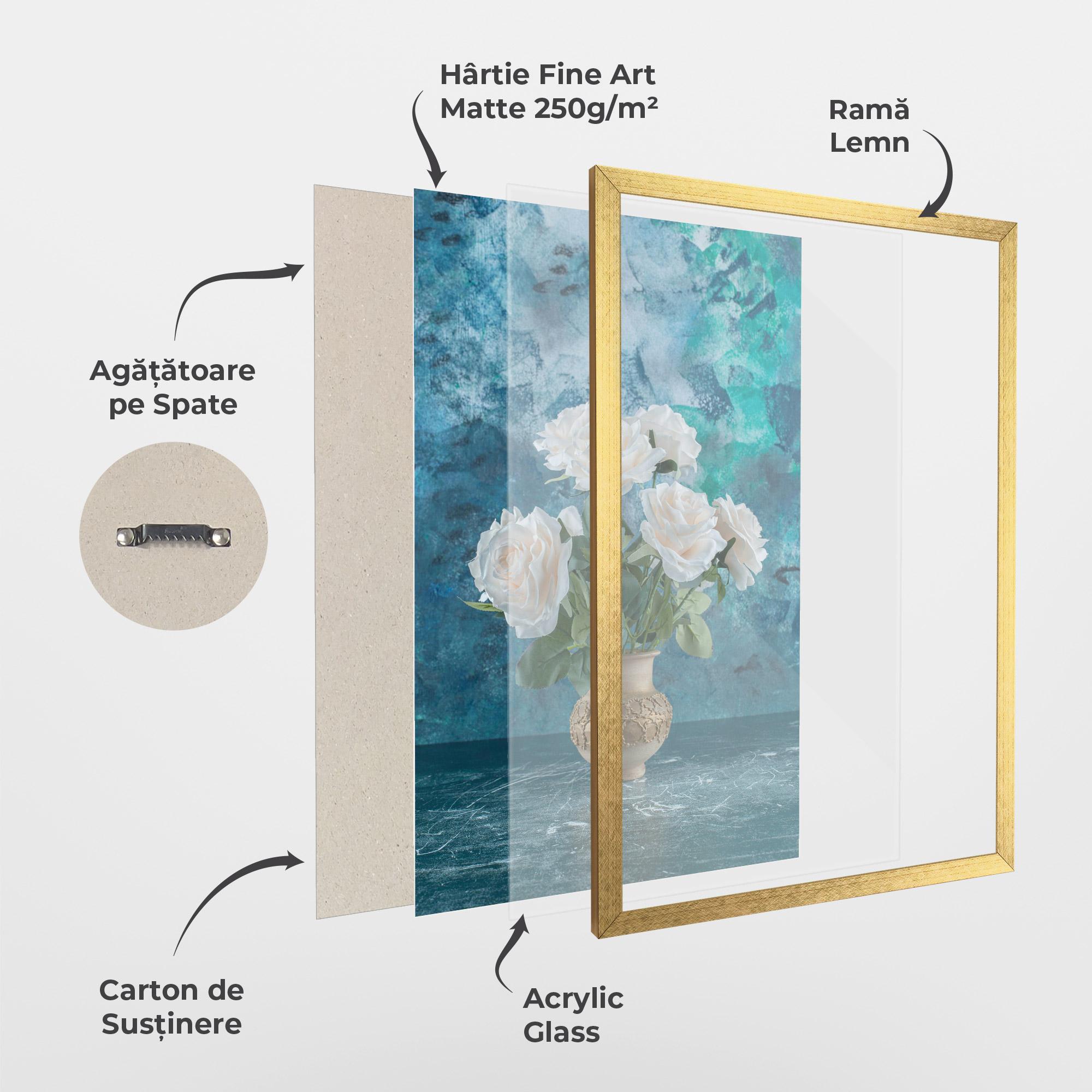 Poster Înrămat White Roses On Blue mockup 1