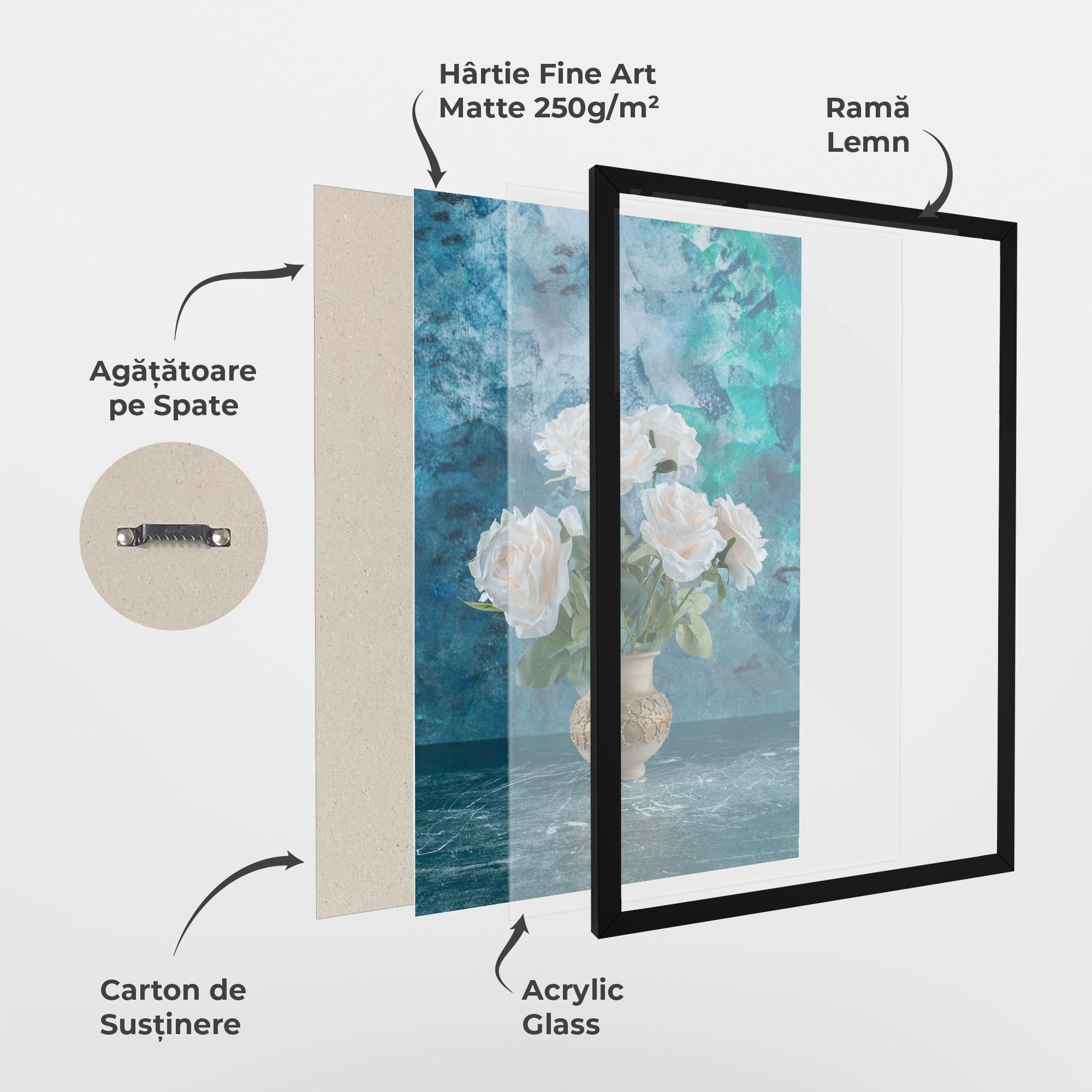 Poster Înrămat White Roses On Blue mockup 1