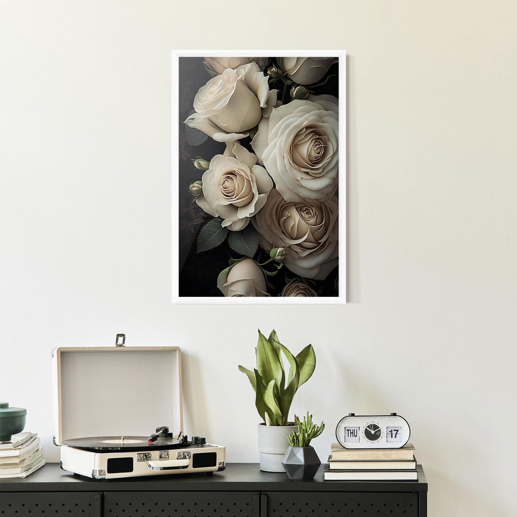 Poster Înrămat Cream Roses Close Up mockup 2