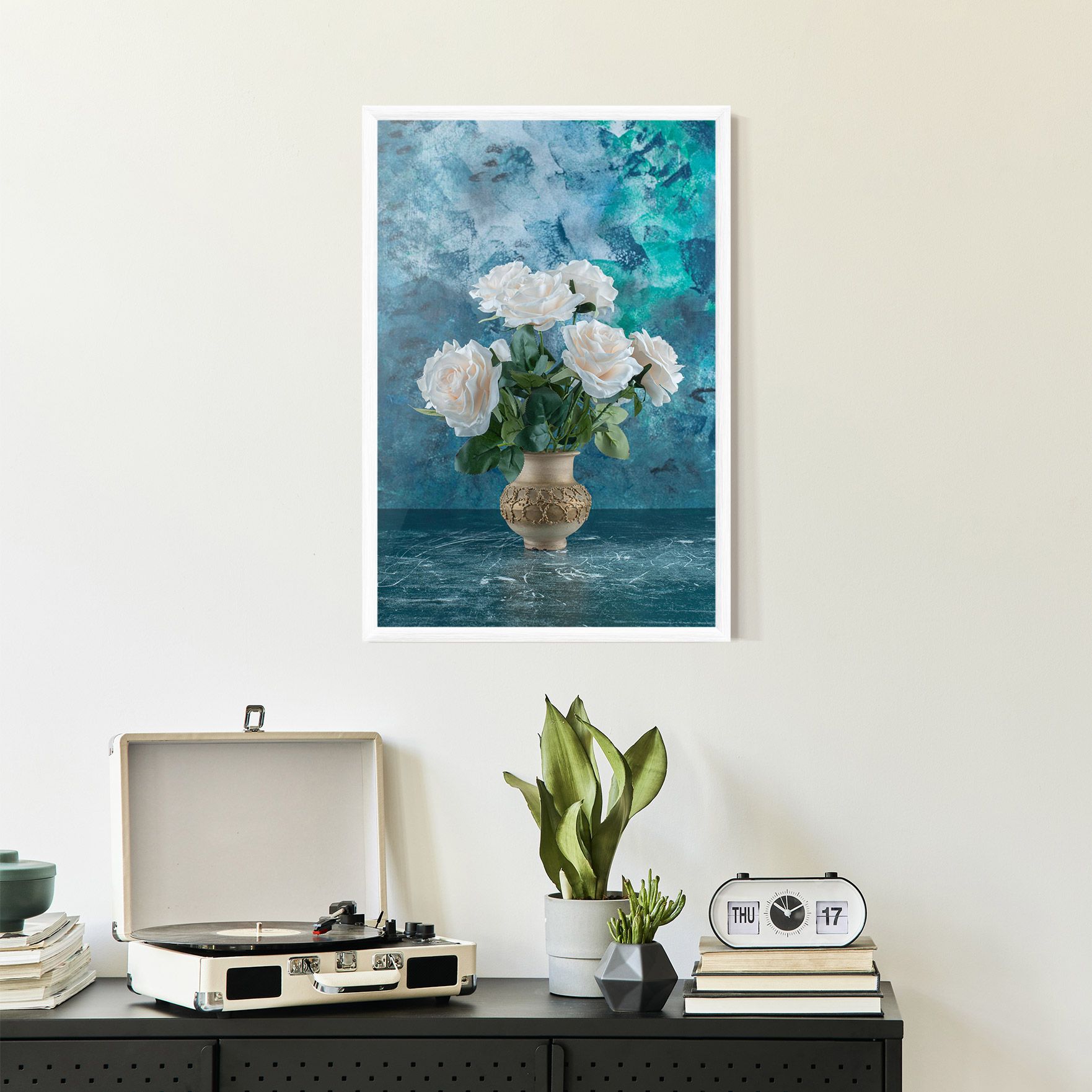 White Roses On Blue mockup 2