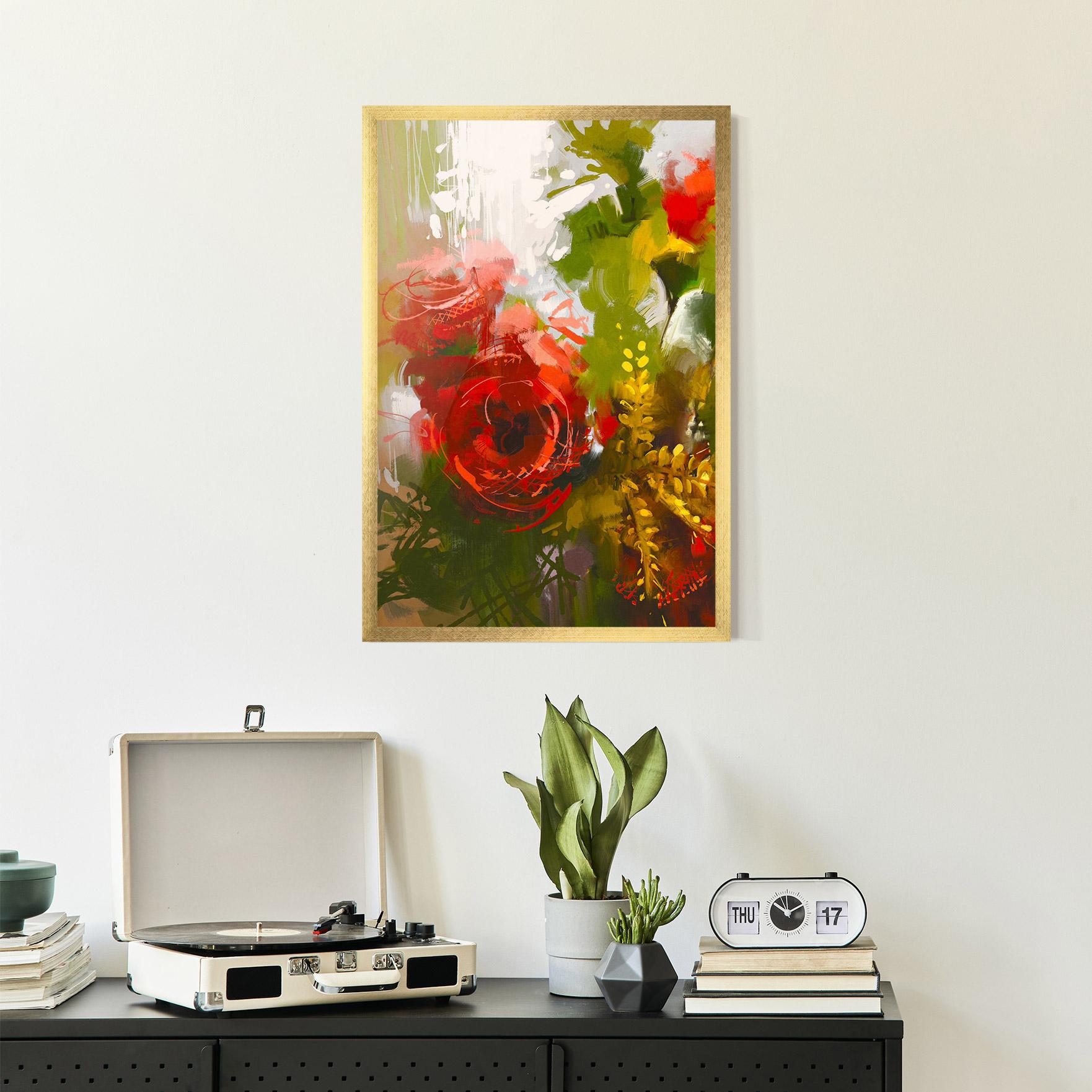 Poster Înrămat Red Rose Painting mockup 2