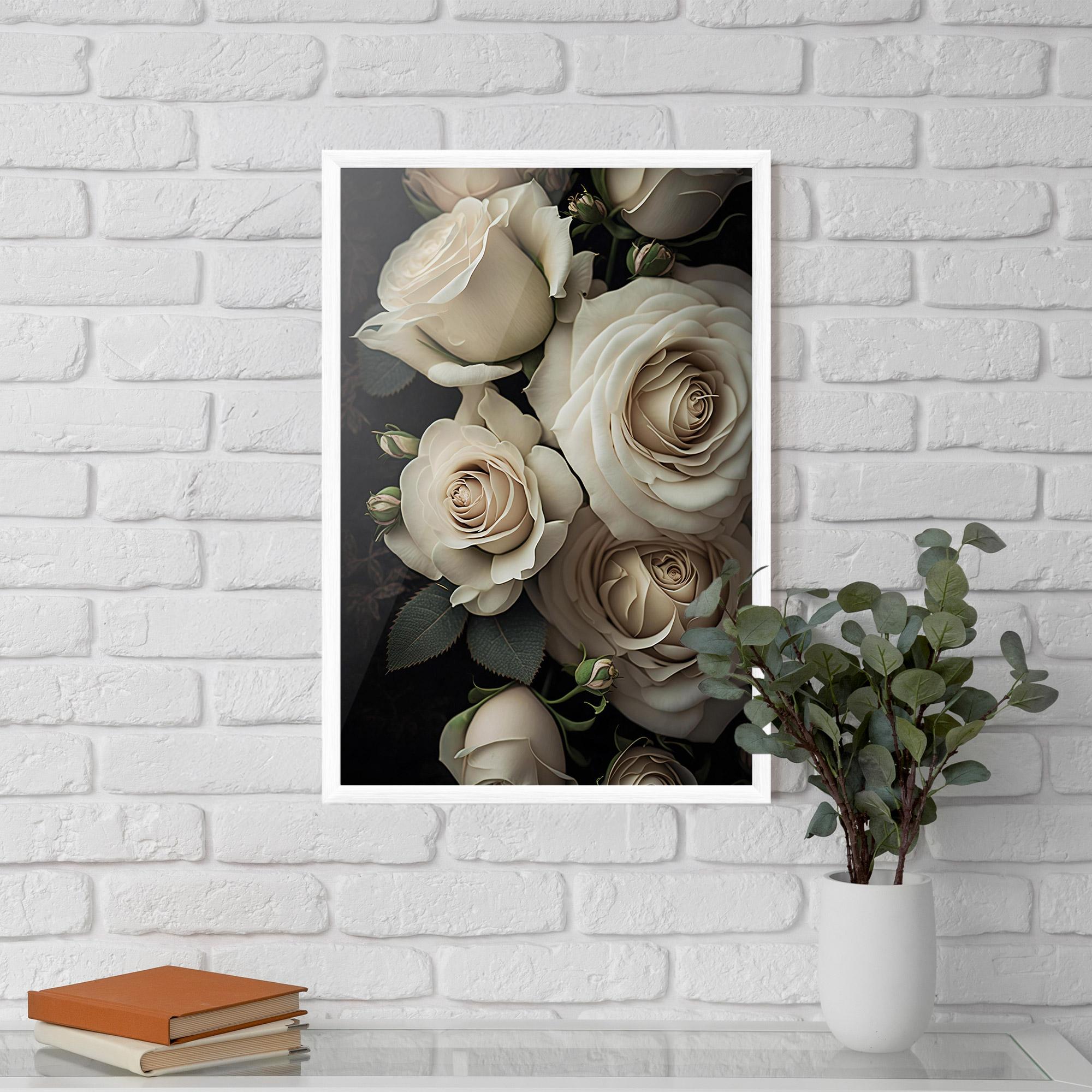 Poster Înrămat Cream Roses Close Up mockup 5