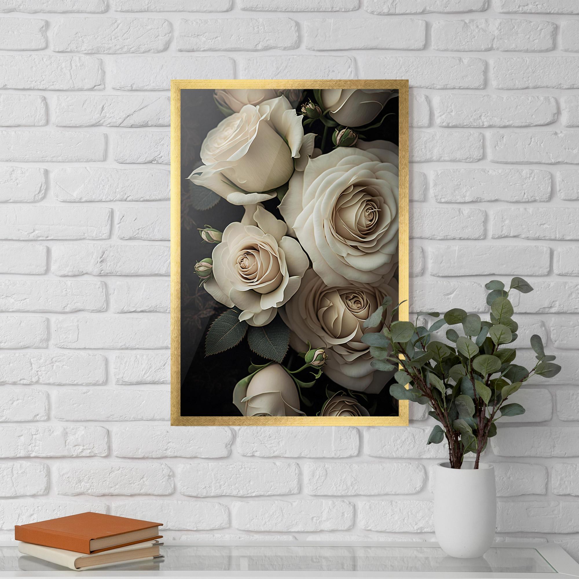 Poster Înrămat Cream Roses Close Up mockup 5