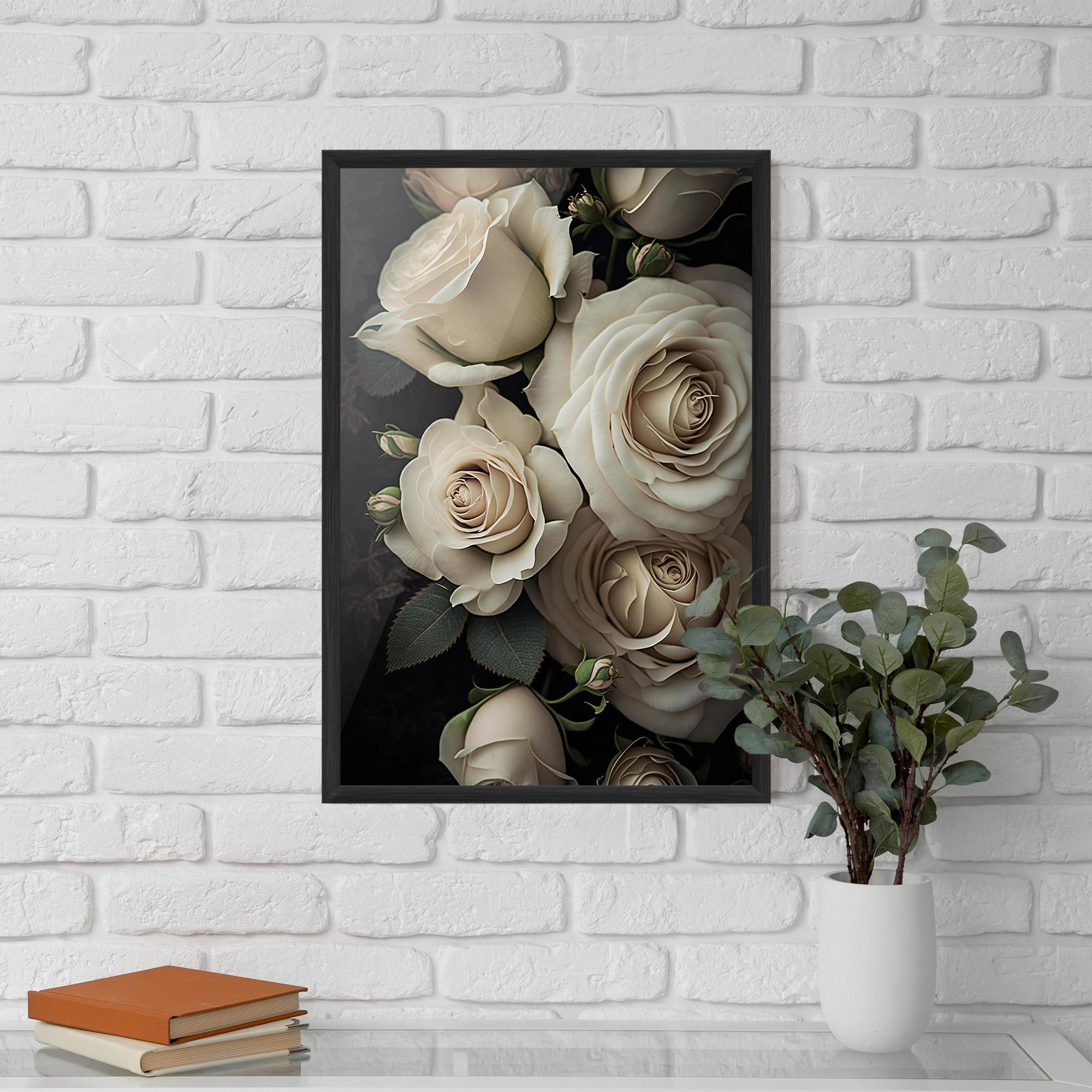 Poster Înrămat Cream Roses Close Up mockup 5