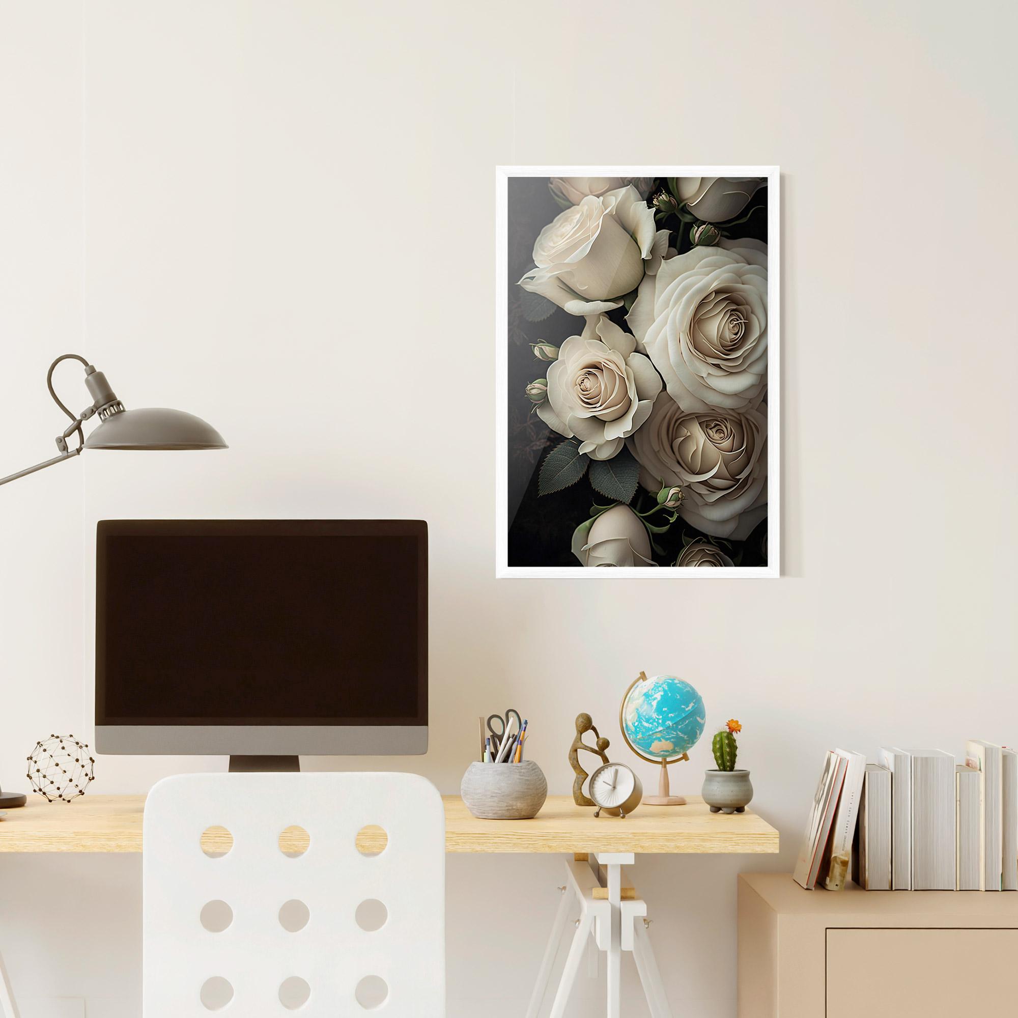 Poster Înrămat Cream Roses Close Up mockup 6