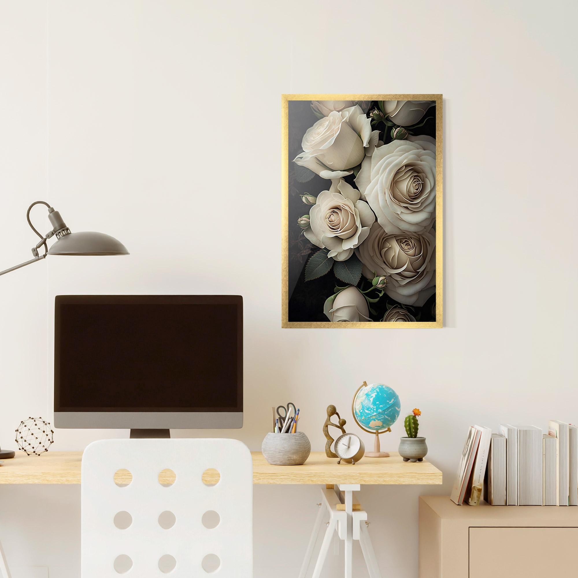 Poster Înrămat Cream Roses Close Up mockup 6