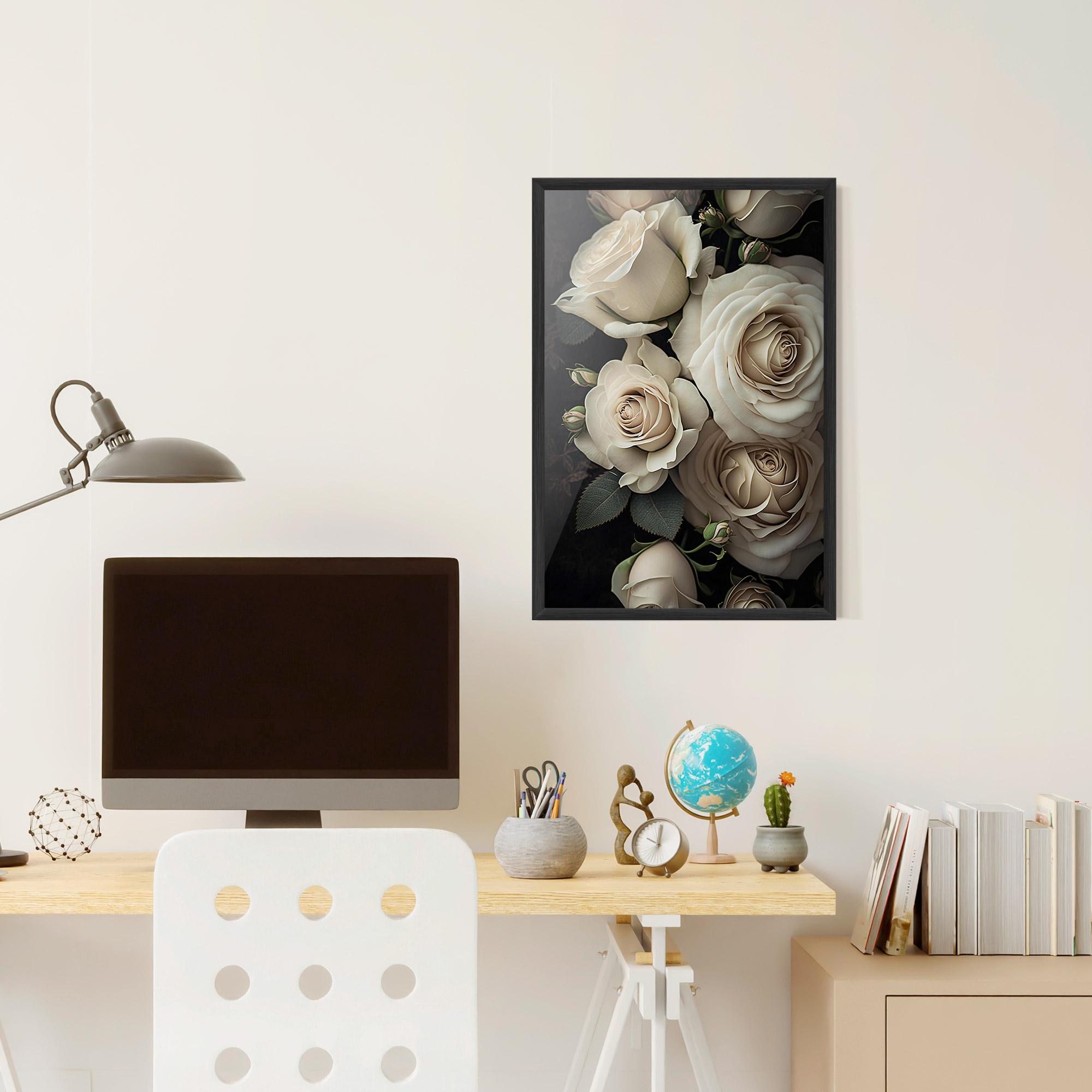 Poster Înrămat Cream Roses Close Up mockup 6
