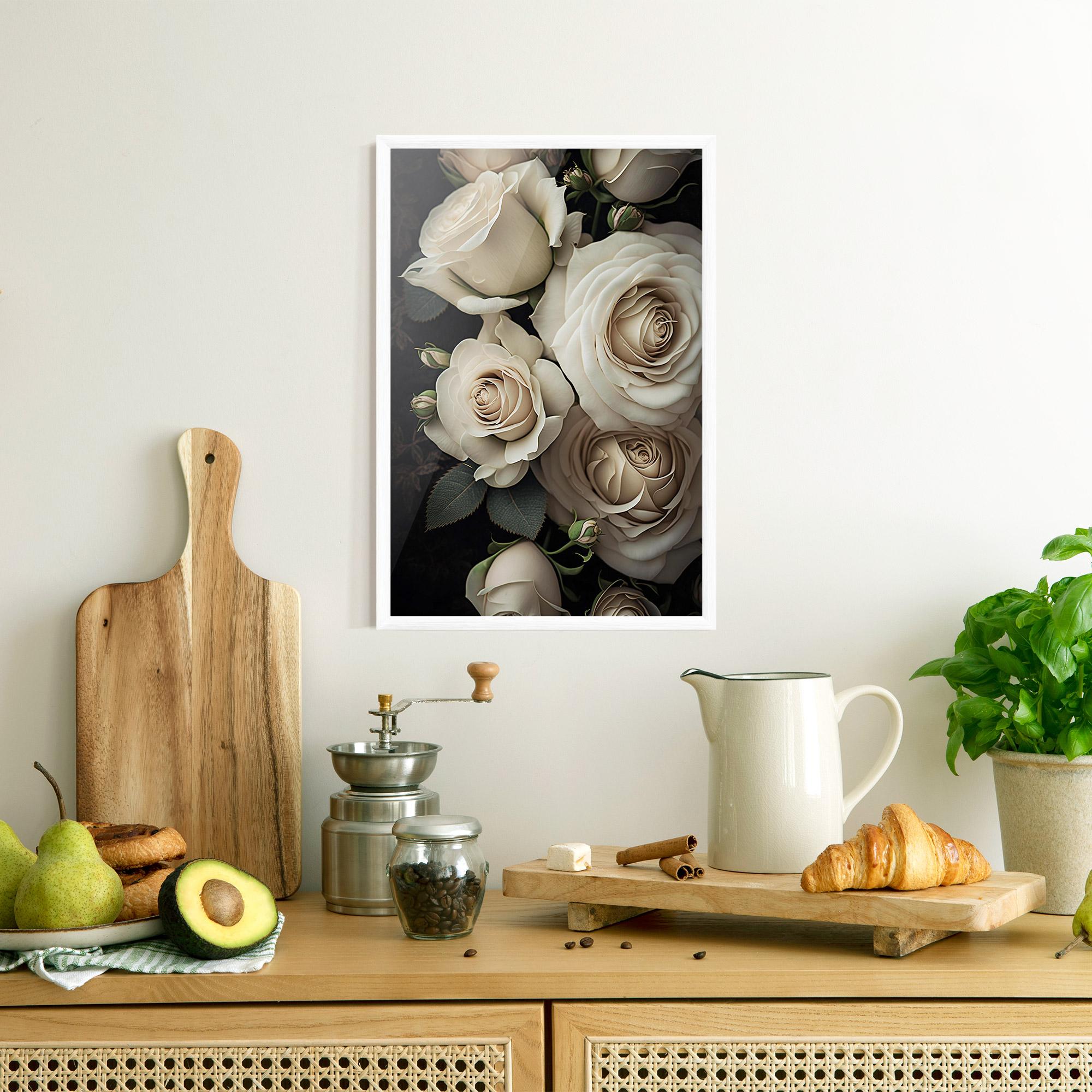 Poster Înrămat Cream Roses Close Up mockup 8