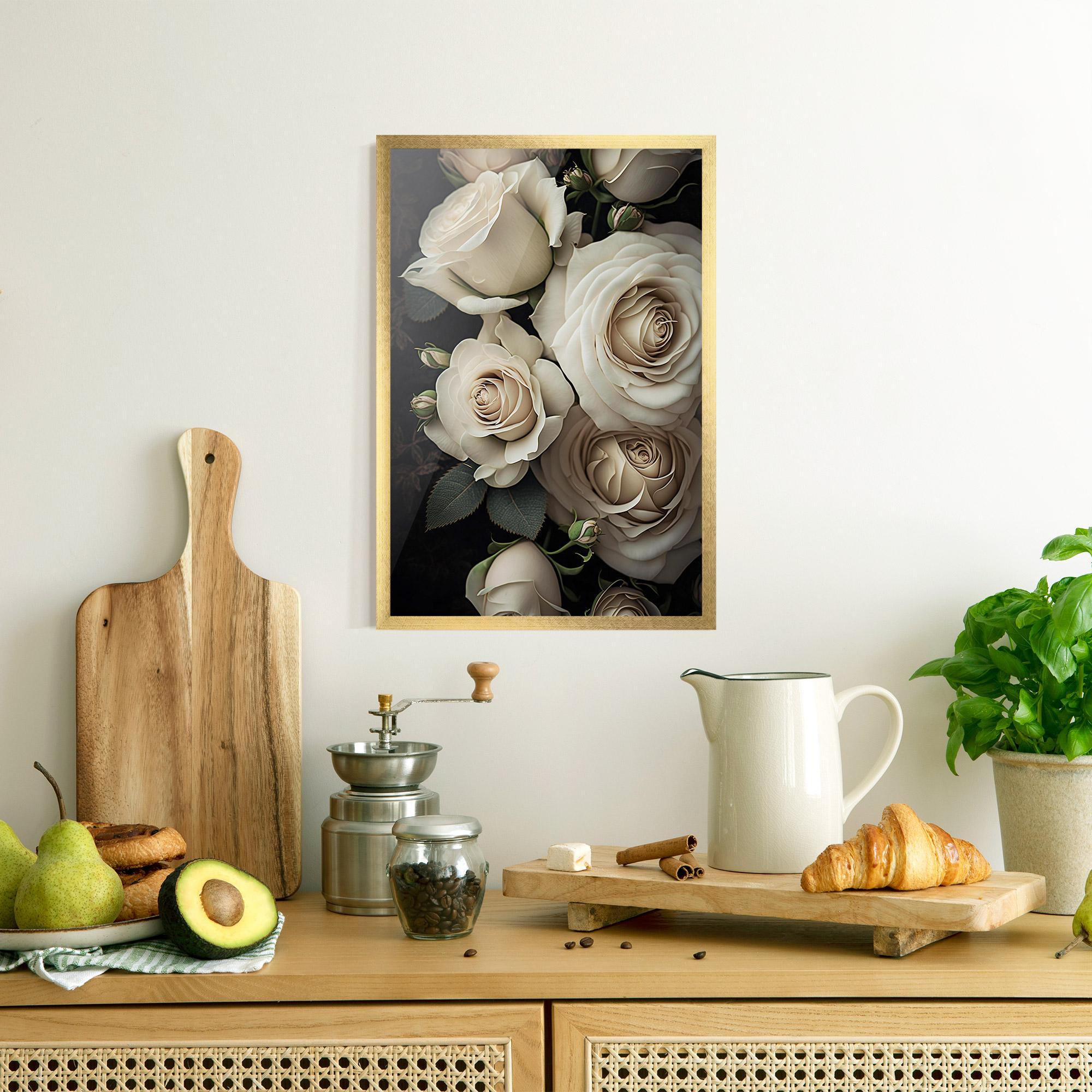 Poster Înrămat Cream Roses Close Up mockup 8