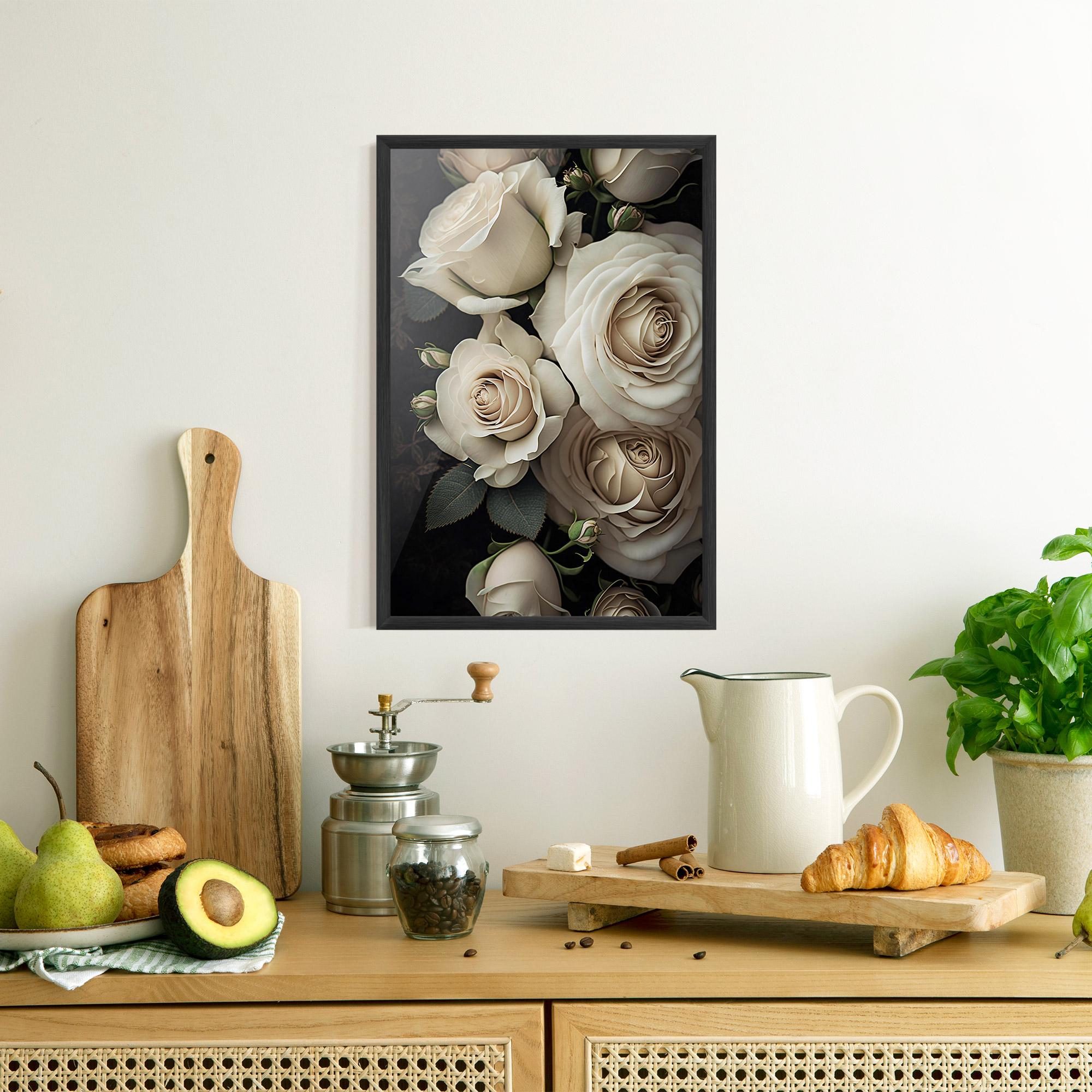 Poster Înrămat Cream Roses Close Up mockup 8