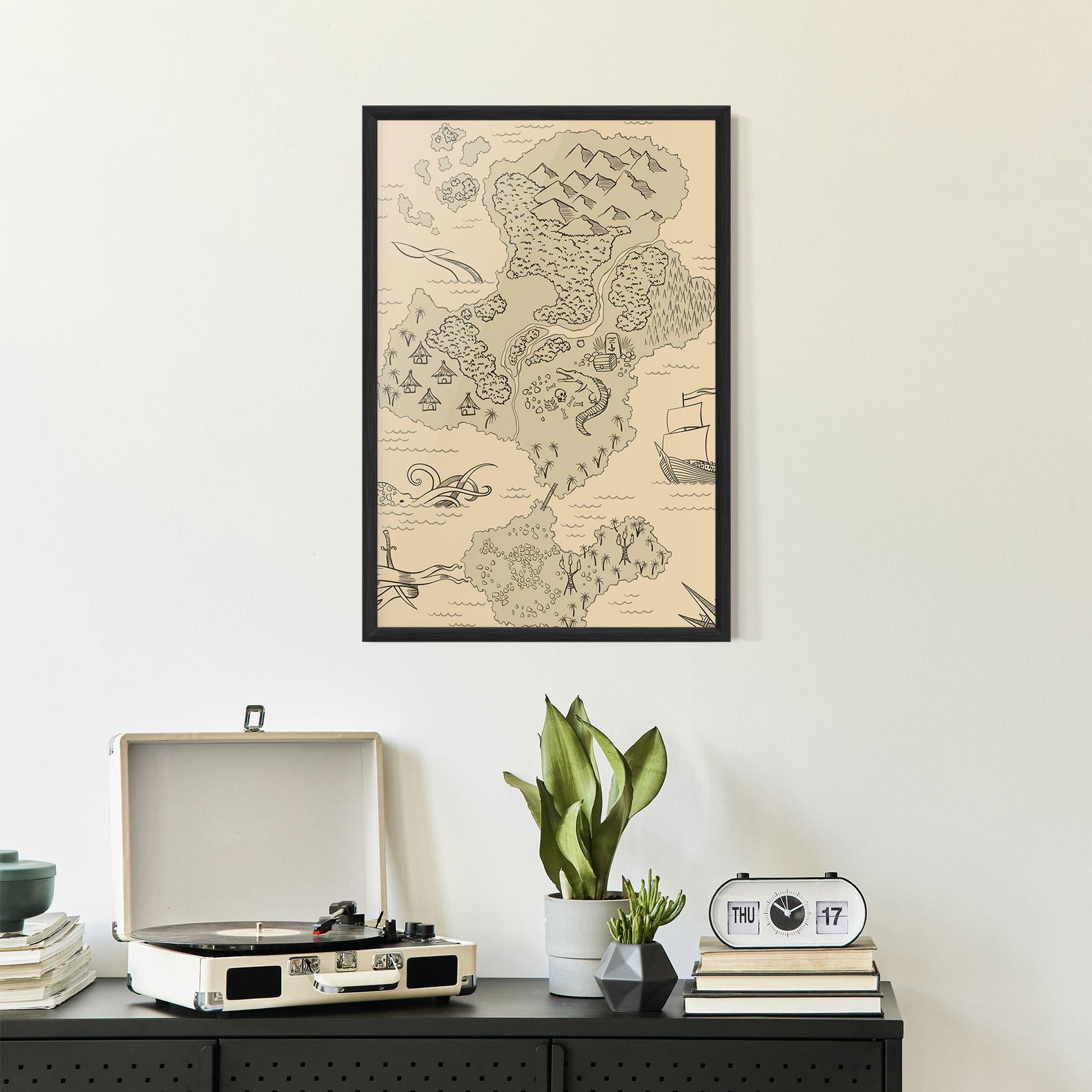 Poster Înrămat Island Old Map mockup 2