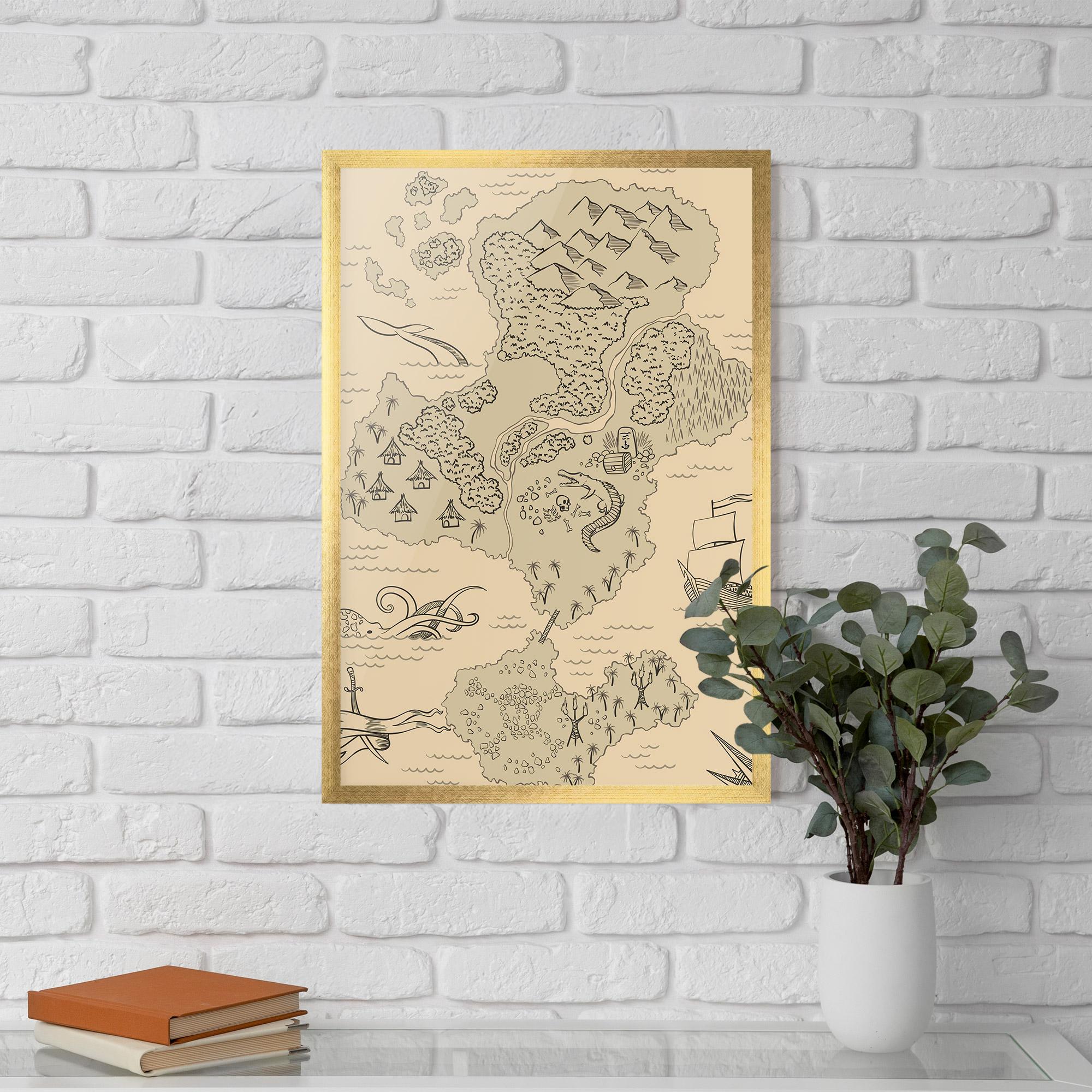 Poster Înrămat Island Old Map mockup 5