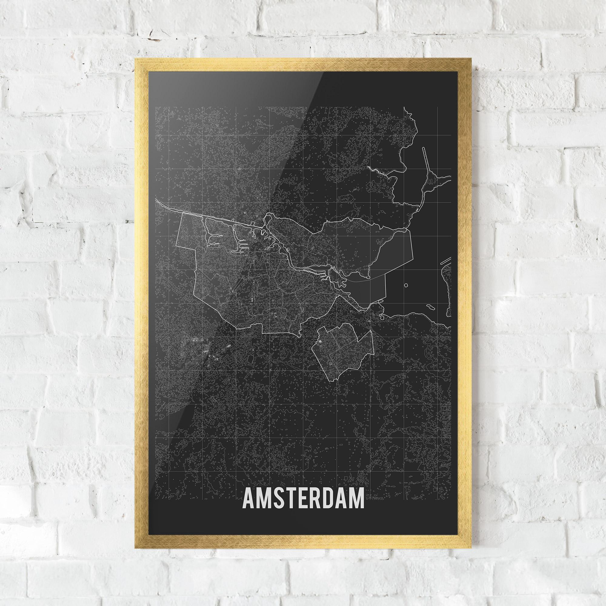 Poster Înrămat Amsterdam Grey Map mockup 0