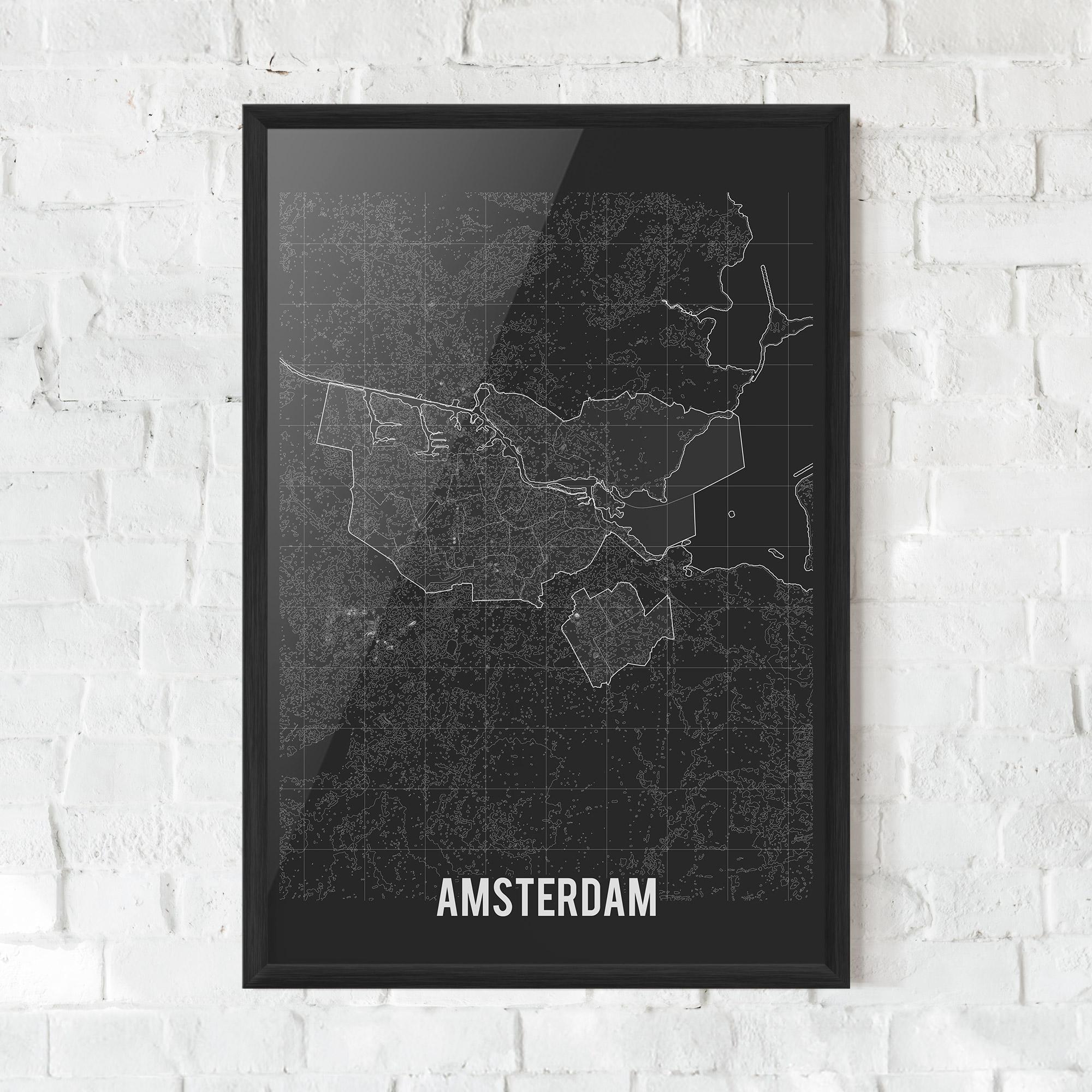 Poster Înrămat Amsterdam Grey Map mockup 0
