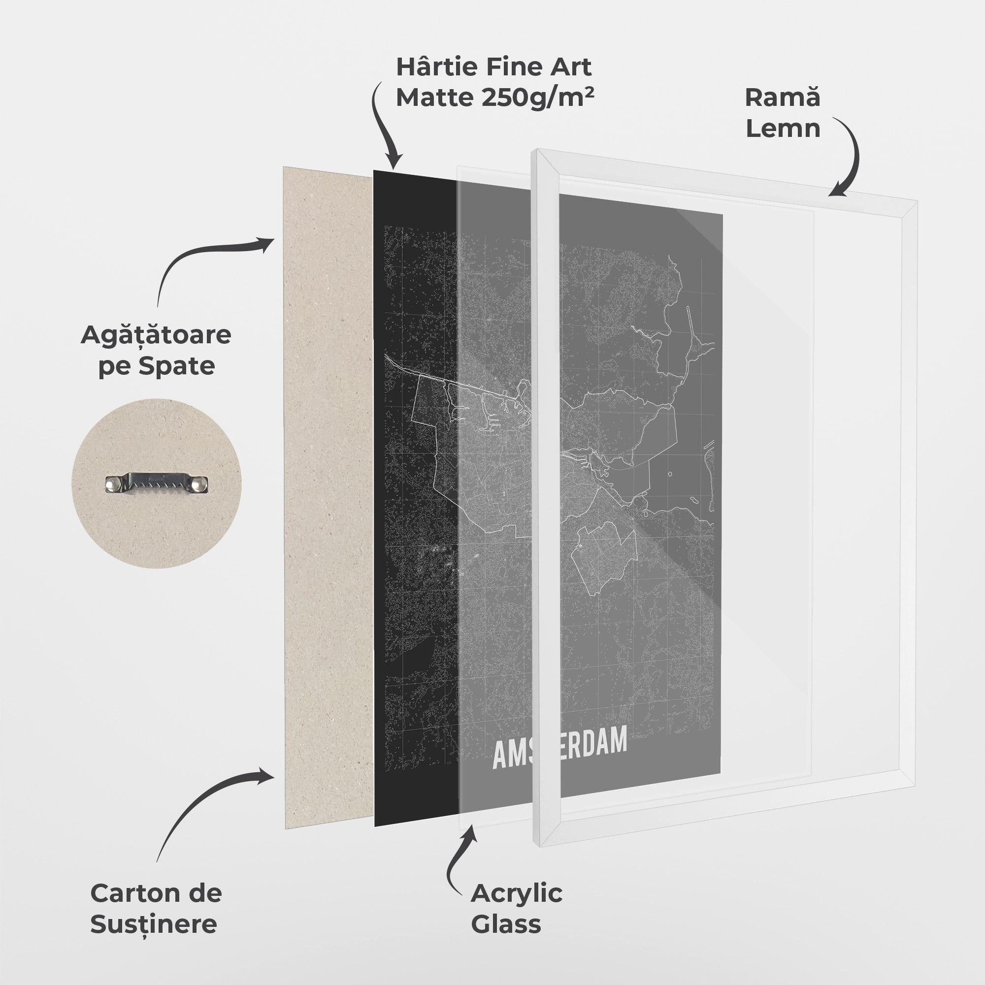 Poster Înrămat Amsterdam Grey Map mockup 1