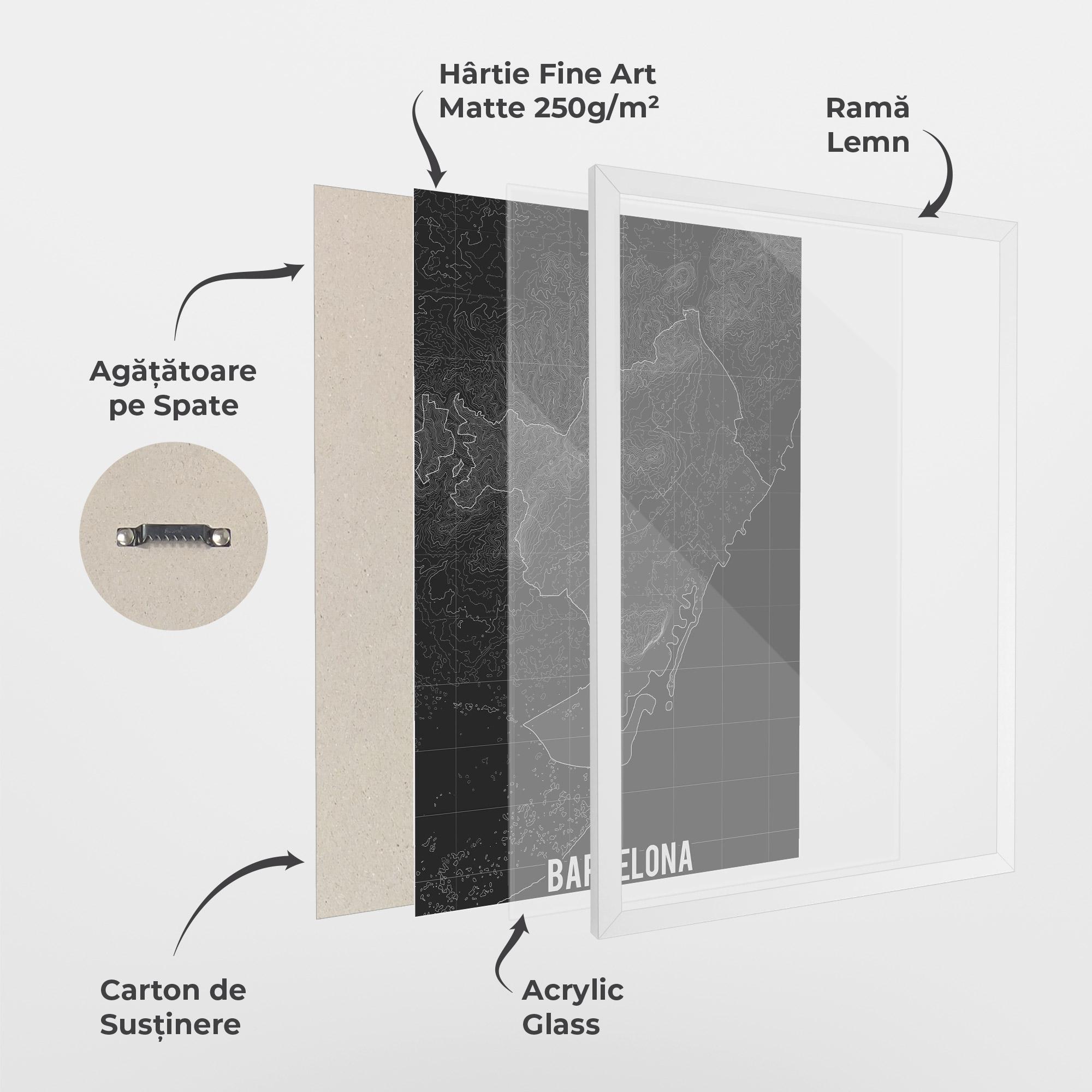 Poster Înrămat Barcelona Grey Map mockup 1
