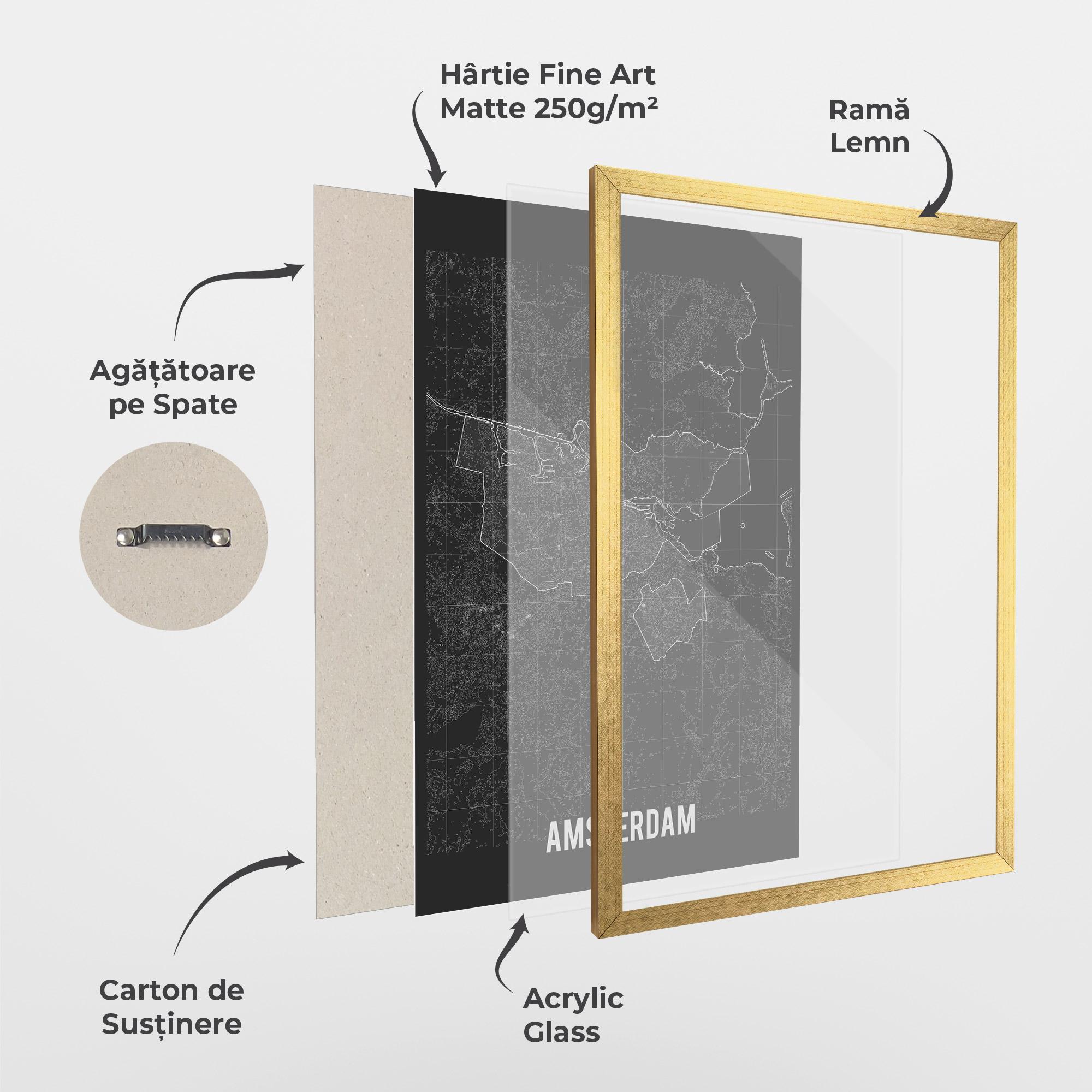 Poster Înrămat Amsterdam Grey Map mockup 1