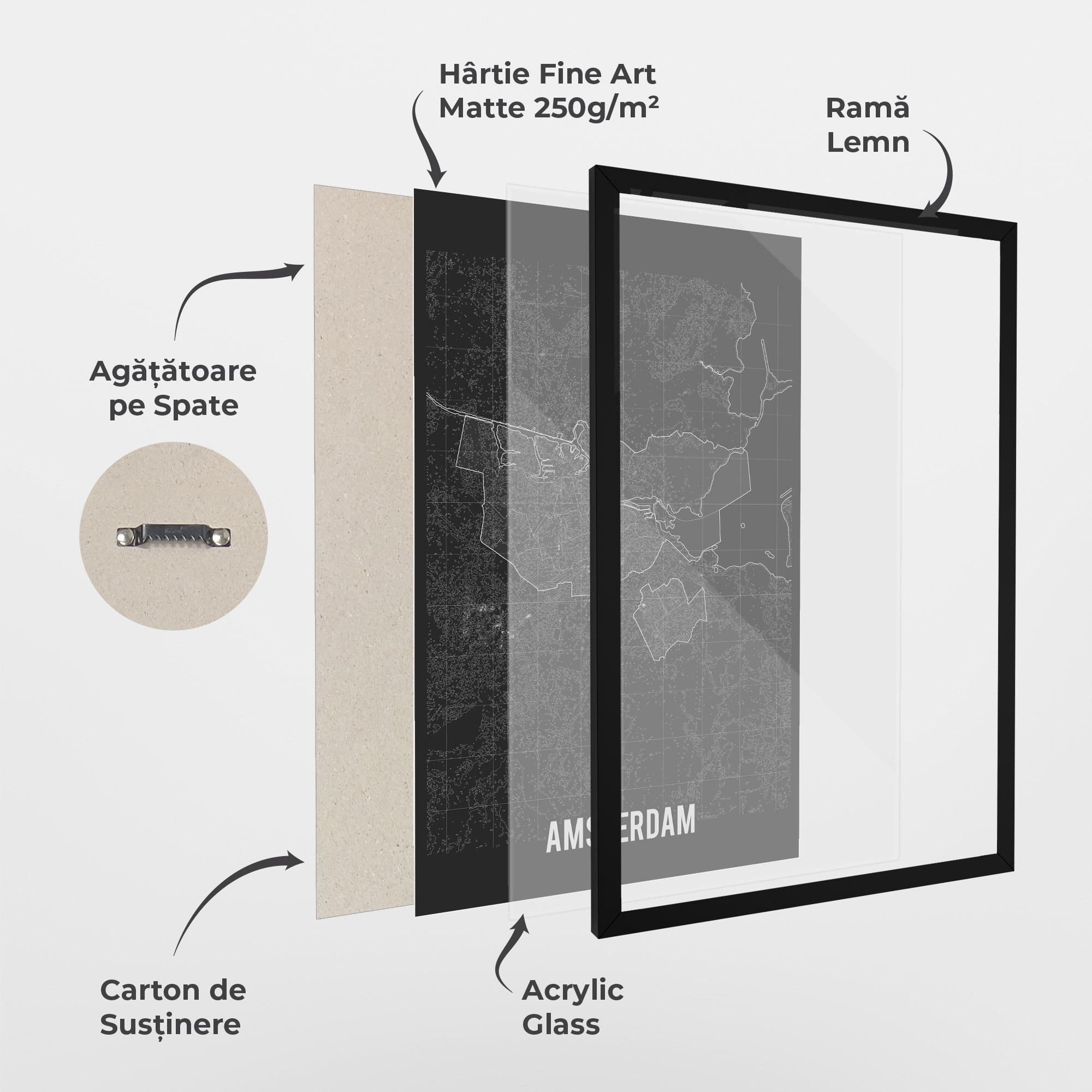 Poster Înrămat Amsterdam Grey Map mockup 1