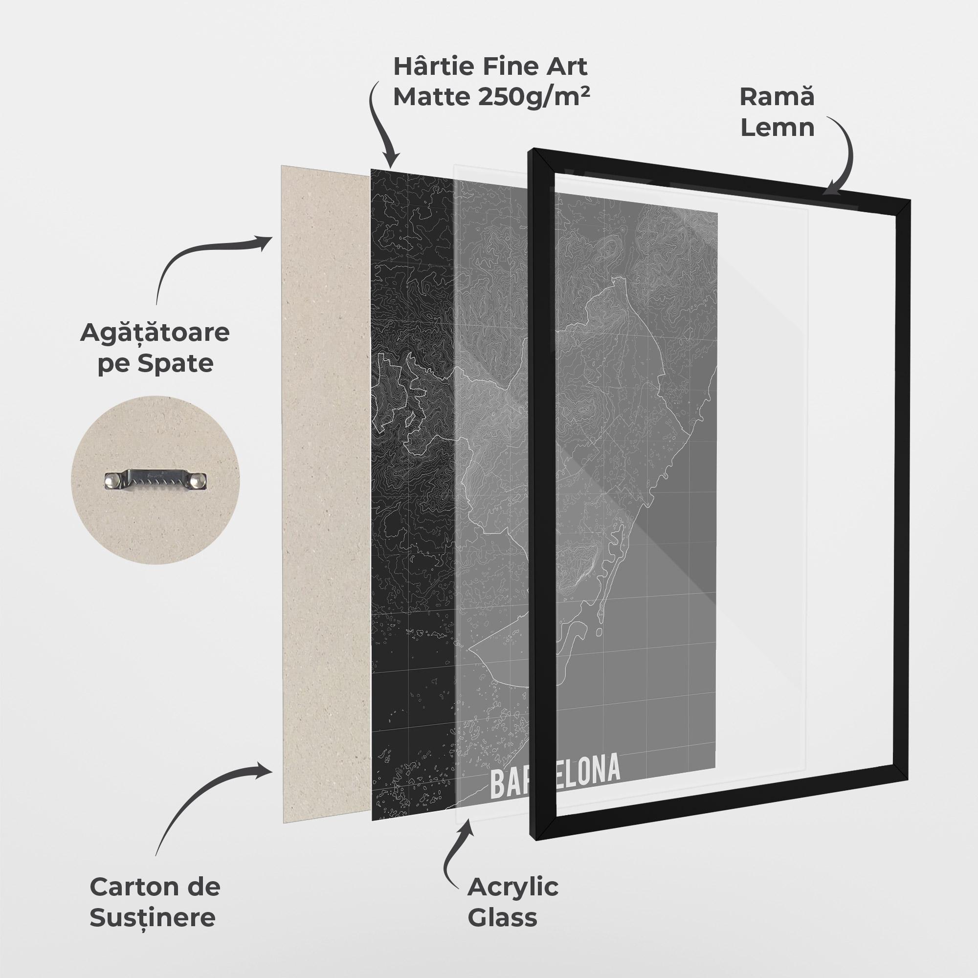 Poster Înrămat Barcelona Grey Map mockup 1