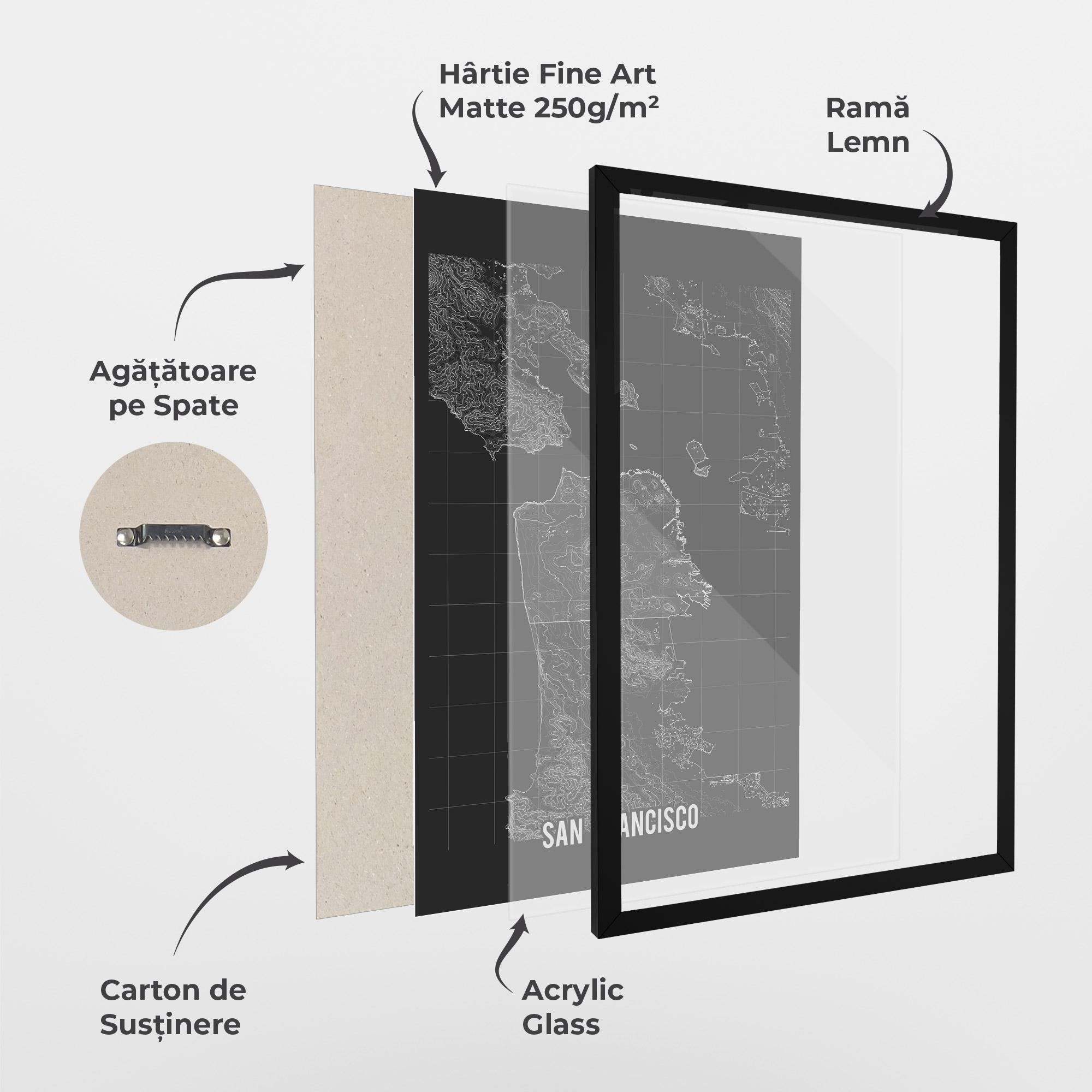 Poster Înrămat San Francisco Grey Map mockup 1
