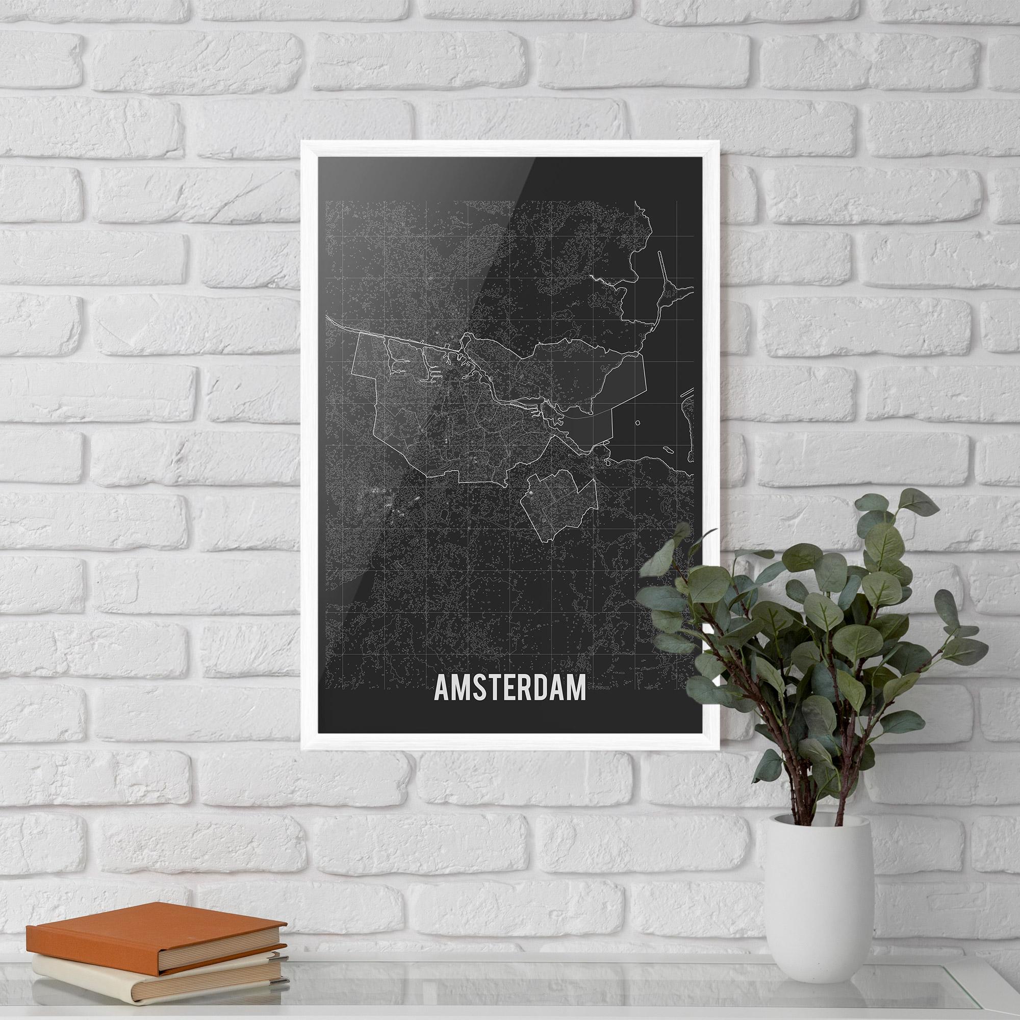 Poster Înrămat Amsterdam Grey Map mockup 5