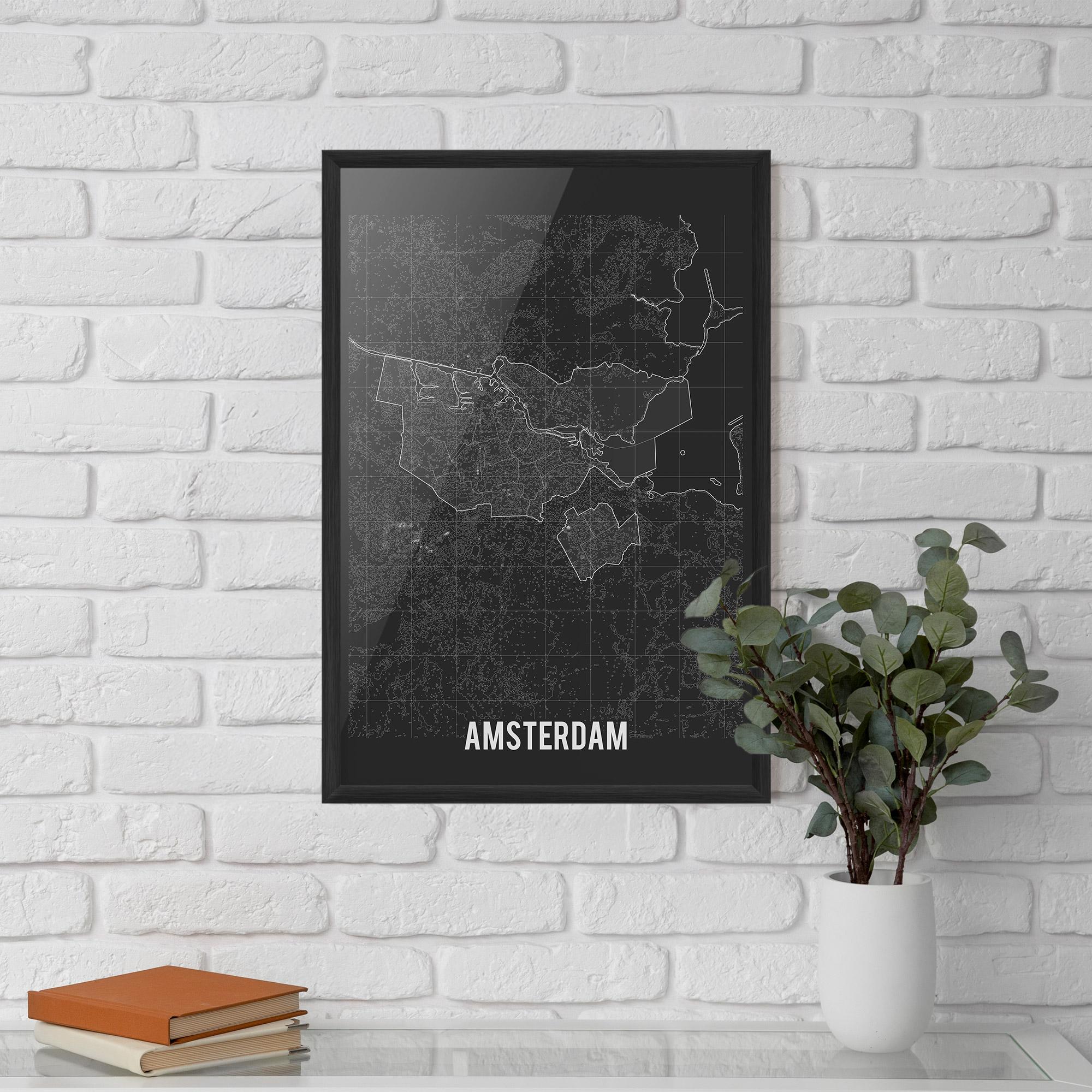 Poster Înrămat Amsterdam Grey Map mockup 5