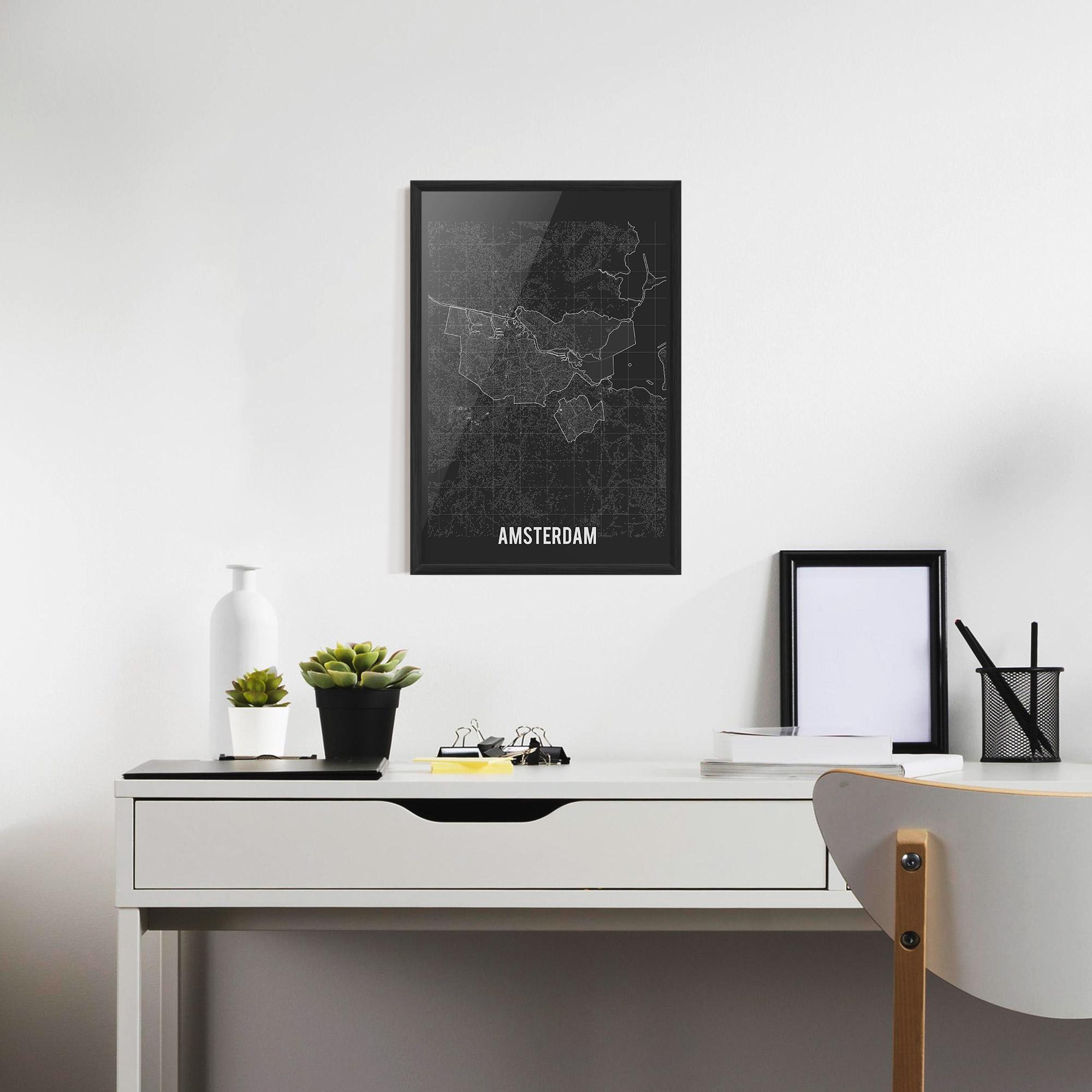 Poster Înrămat Amsterdam Grey Map mockup 7