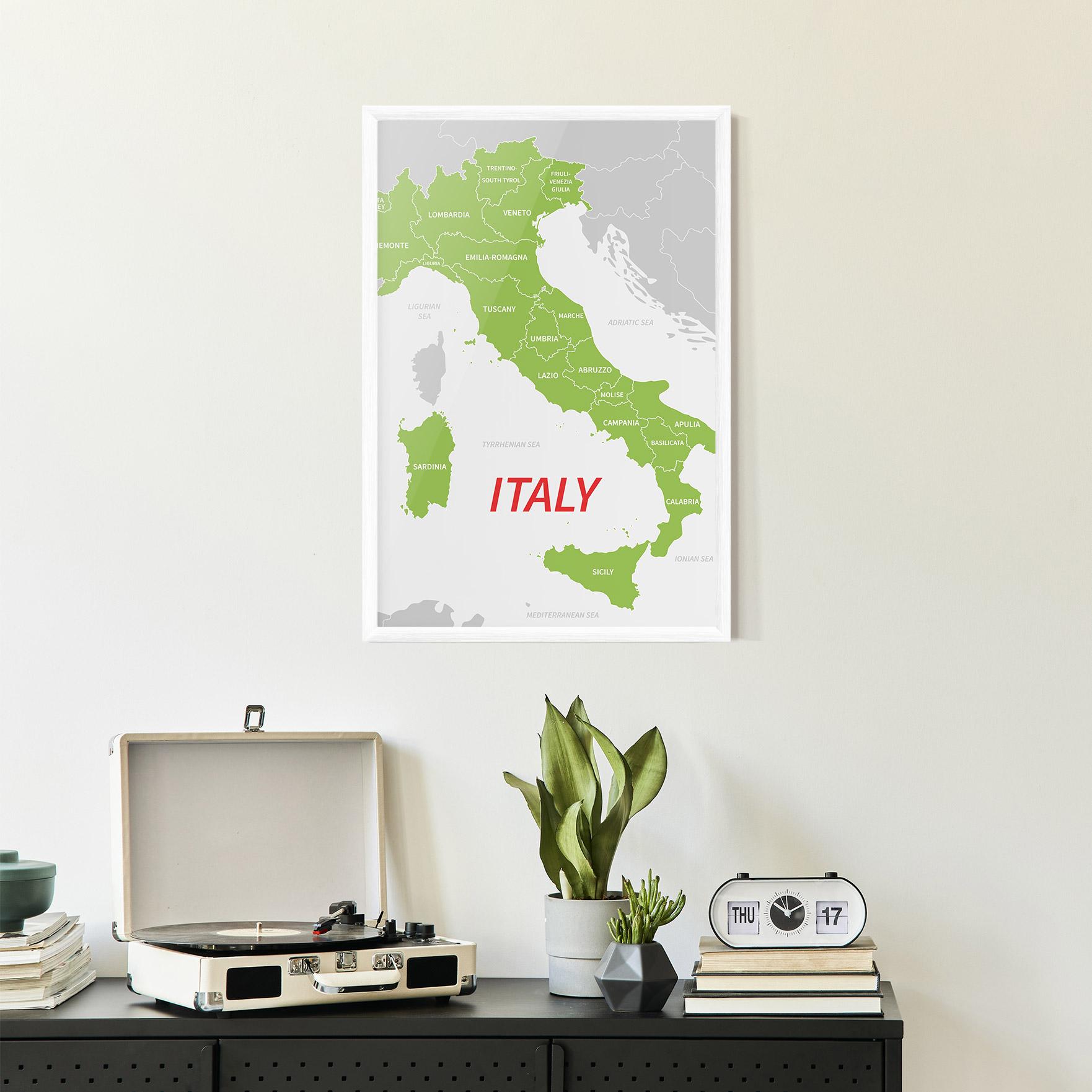 Poster Înrămat Italy Green Map mockup 2