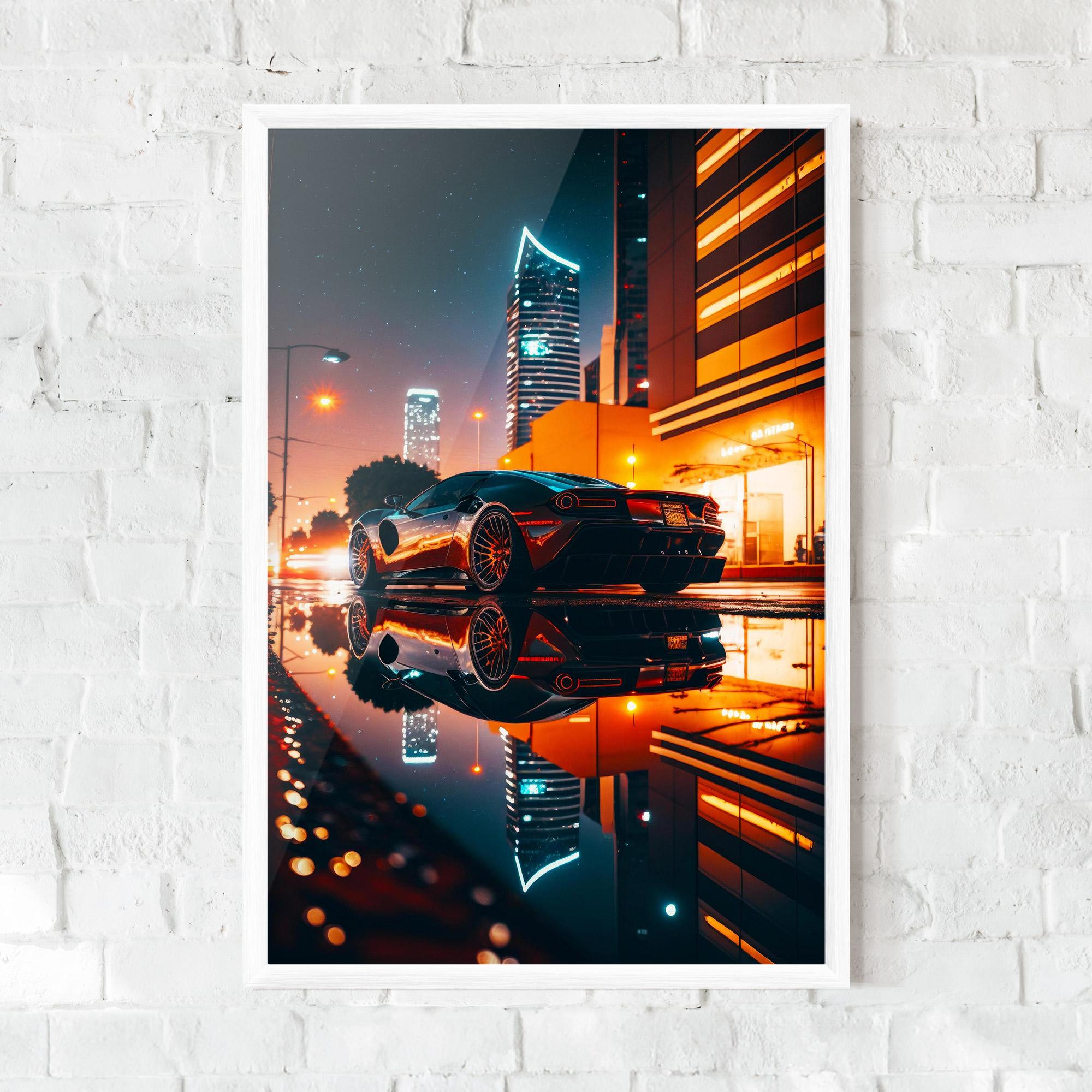 Poster Înrămat Rainy Sport Car mockup 0
