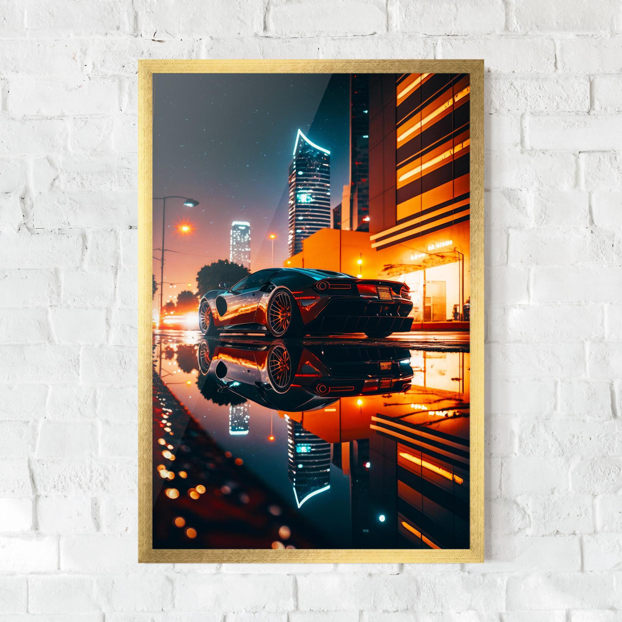 Poster Înrămat Rainy Sport Car mockup 0