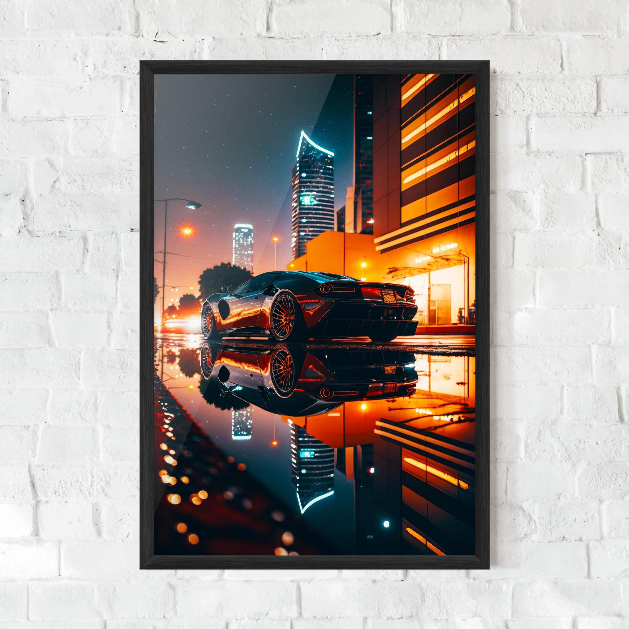 Poster Înrămat Rainy Sport Car mockup 0