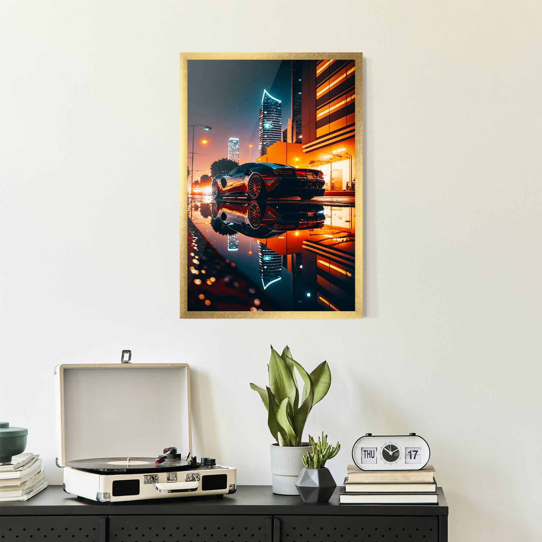 Poster Înrămat Rainy Sport Car mockup 2