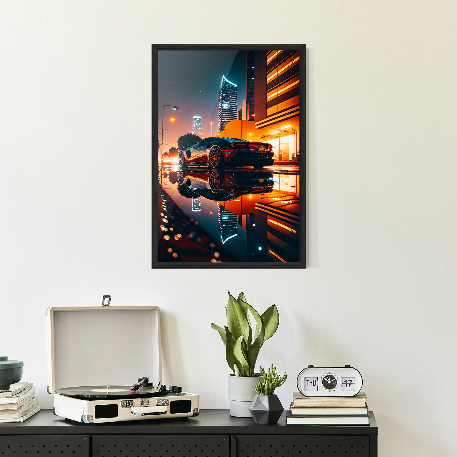 Poster Înrămat Rainy Sport Car mockup 2