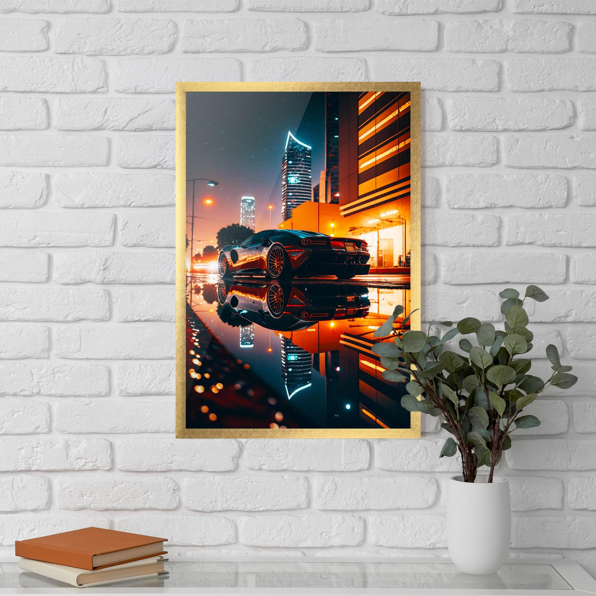 Poster Înrămat Rainy Sport Car mockup 5