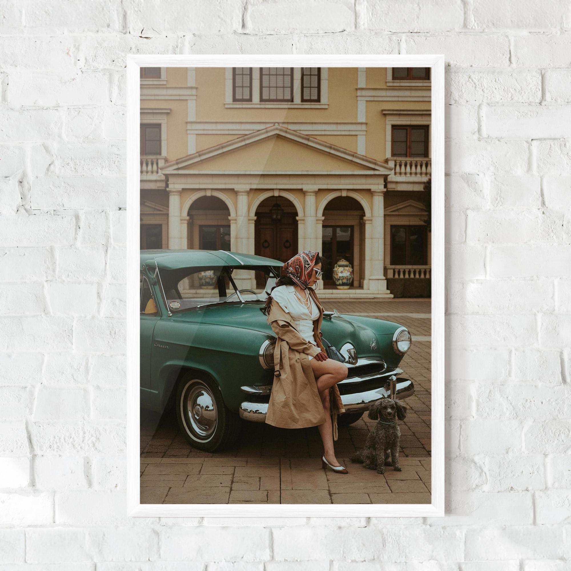 Poster Înrămat Vintage Lady Car mockup 0