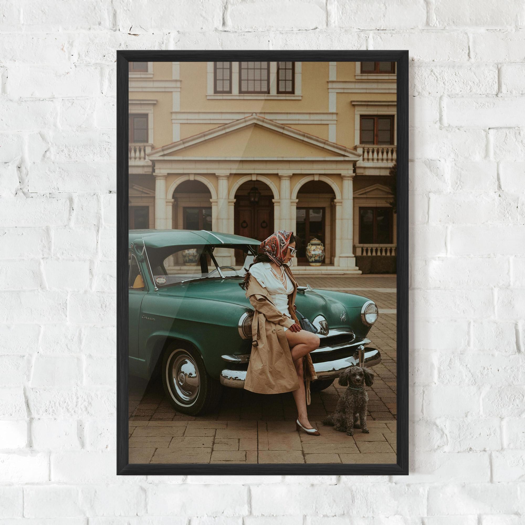 Poster Înrămat Vintage Lady Car mockup 0