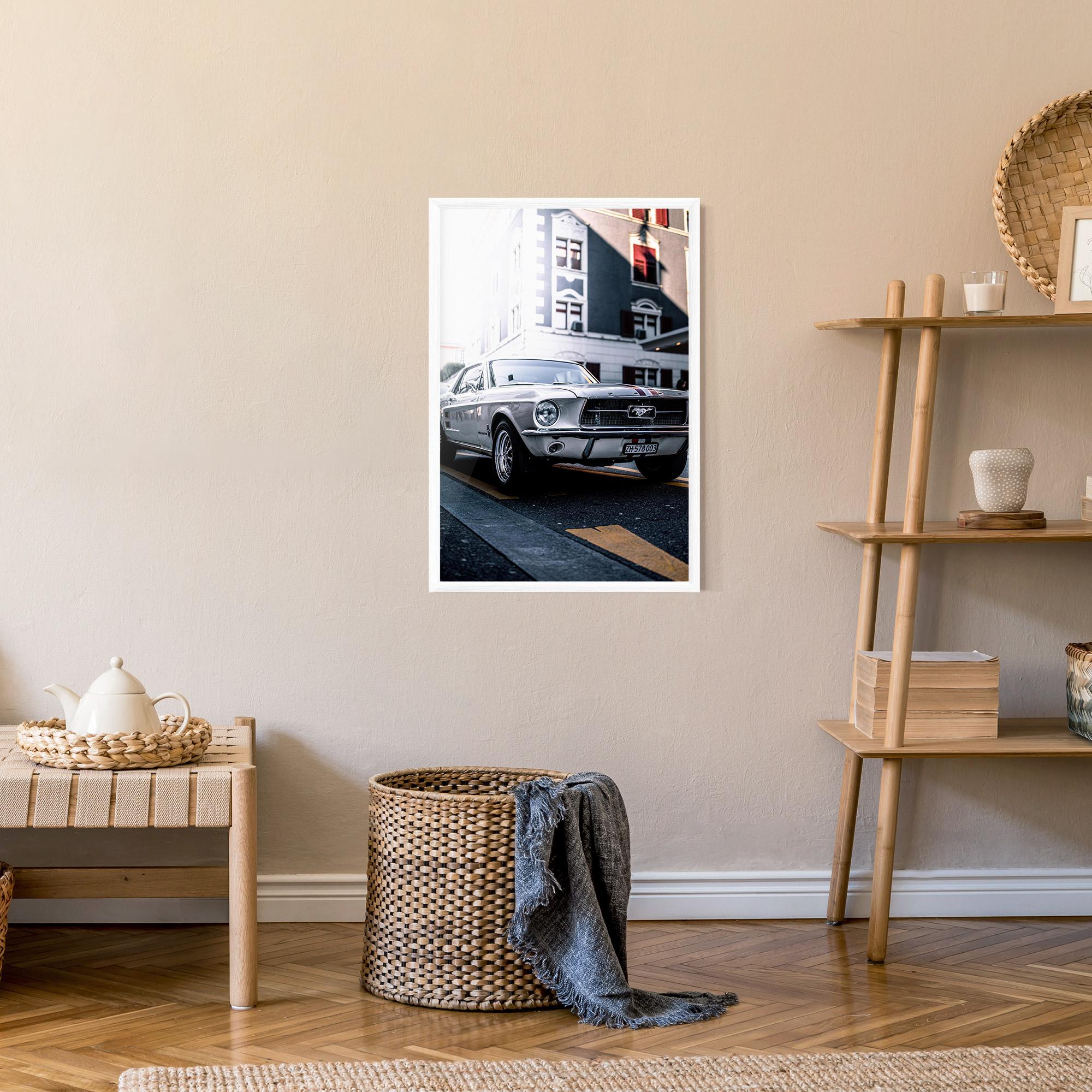 Poster Înrămat Vintage White Car mockup 9