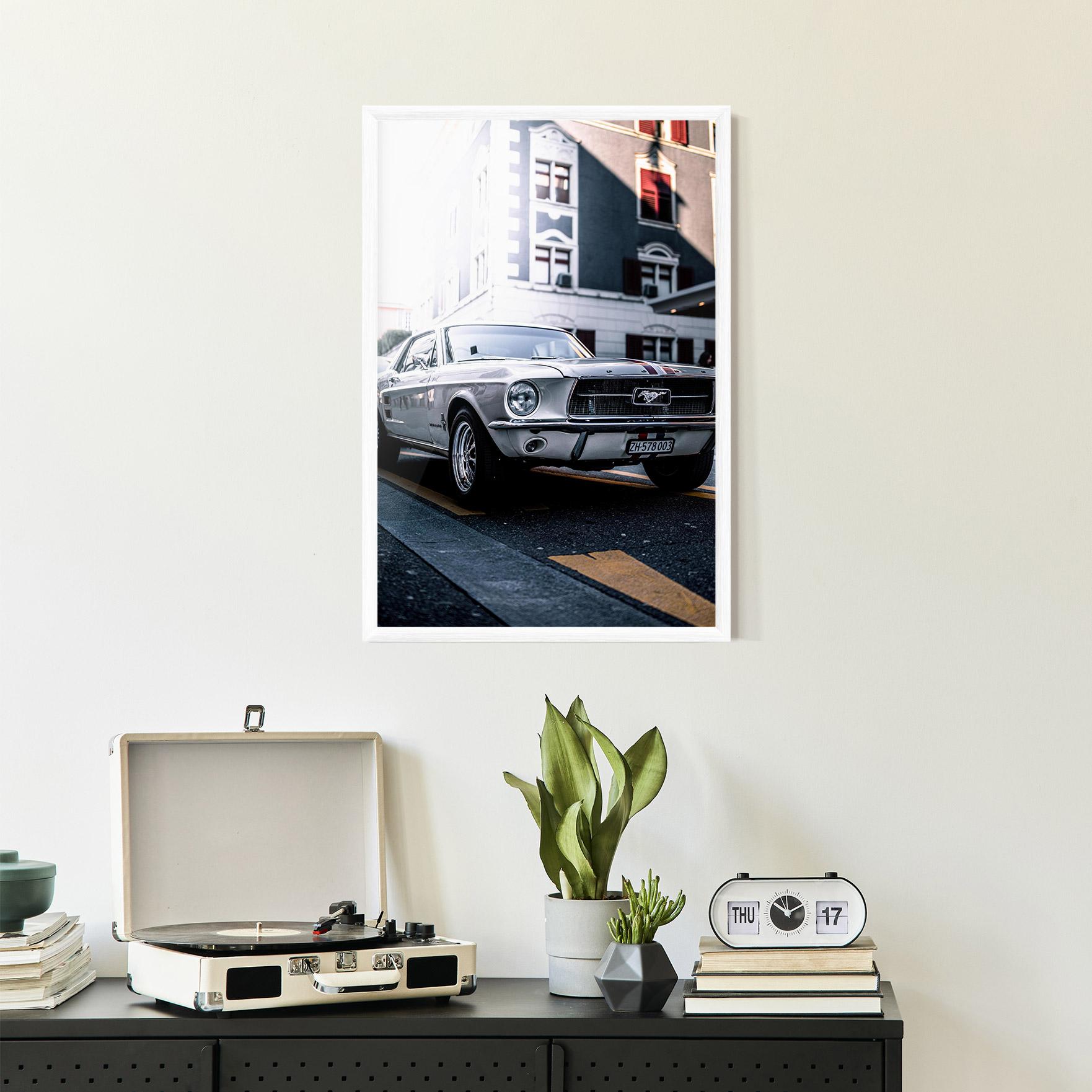 Poster Înrămat Vintage White Car mockup 2