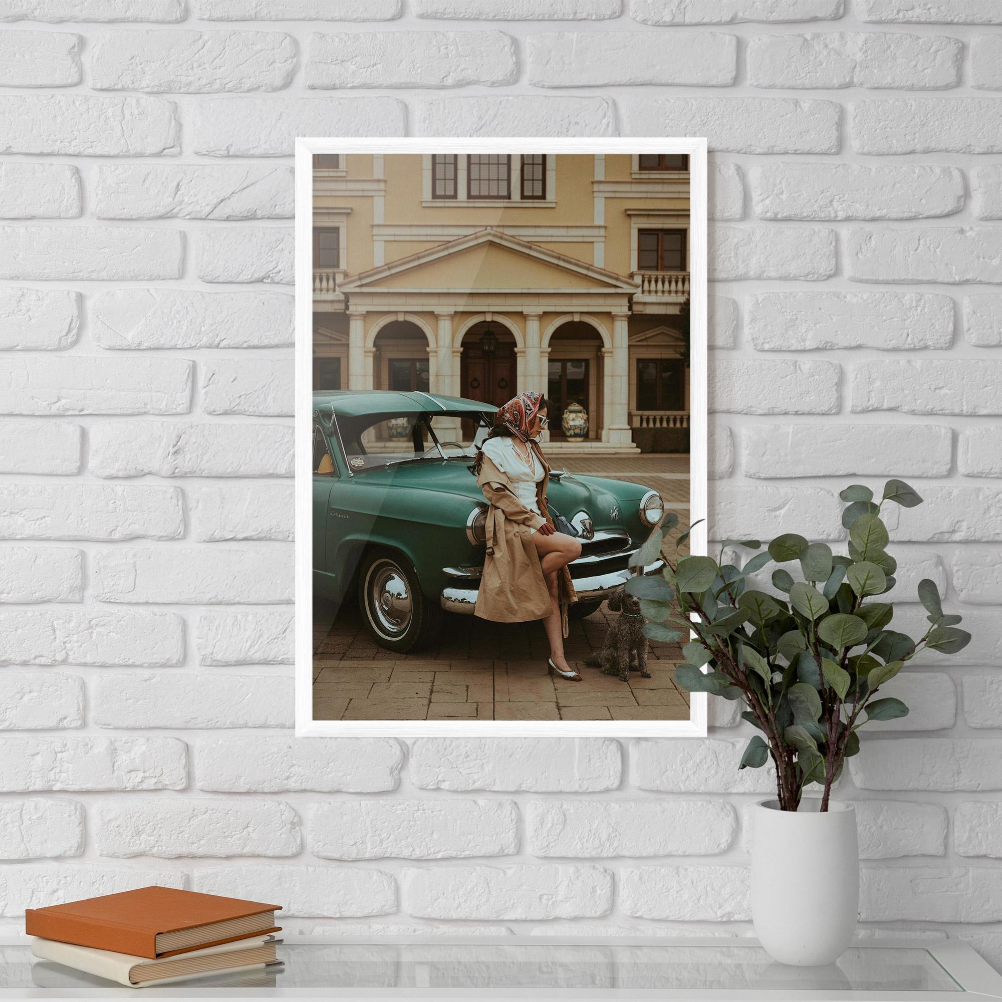 Poster Înrămat Vintage Lady Car mockup 5